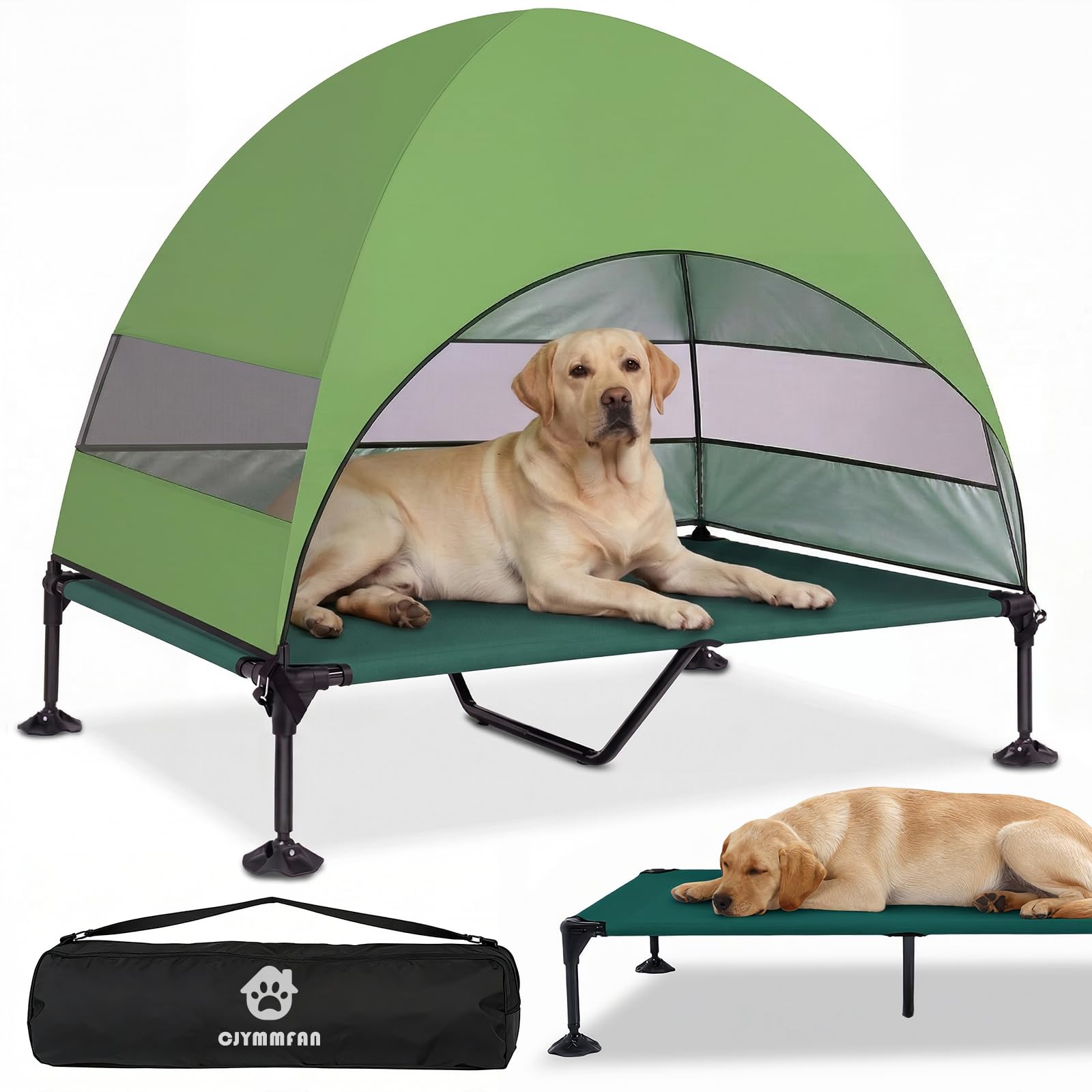 Elevated Dog Bed with UV-Proof Canopy, Raised Outdoor Dog Tent with Powerful Anti-Slip Feet, Portable Pet Cot with Wider Shade, Raised Cooling Bed for Camping, Backyard, Beach (Green, XL)