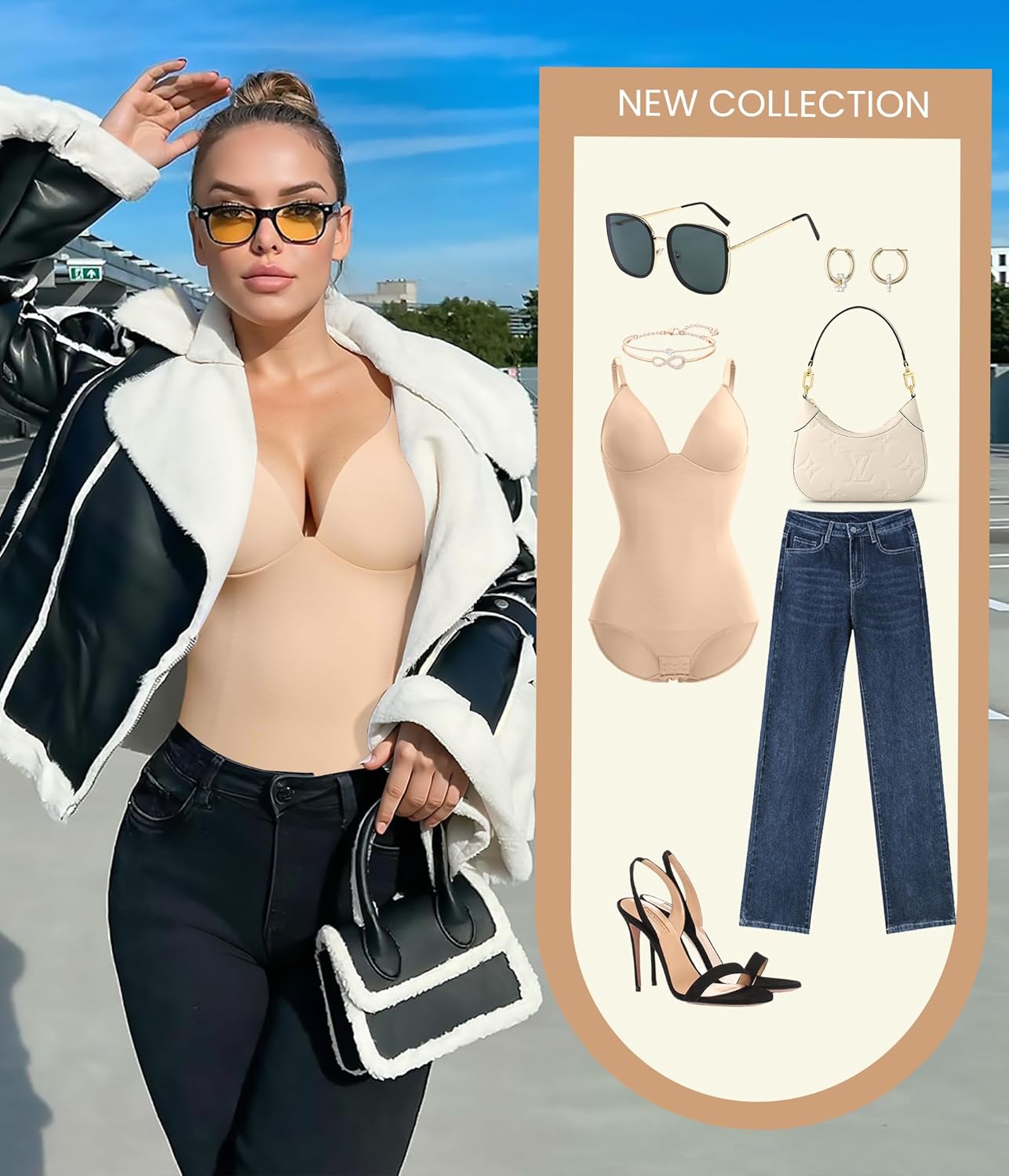 Irisnaya Women's Plunge Deep V Neck Bodysuits with Built in Bra Sleeveless Double Lined Body Suits Tops - Image 5