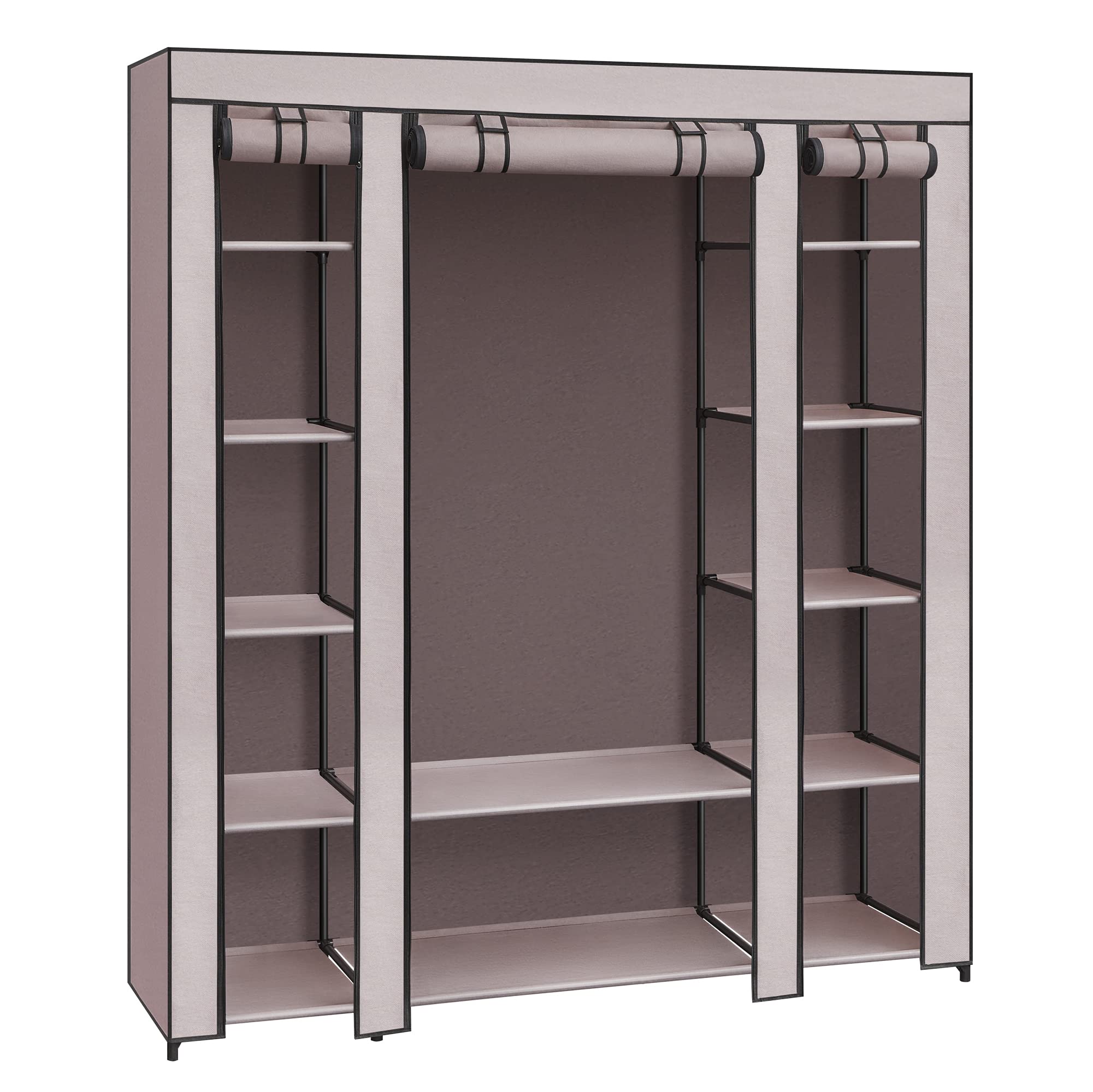 SONGMICS Armario de Tela, Armario Ropero con Cubierta de Tela no Tejida, 45 x 150 x 175 cm, 12 Compartimentos, Marco de Metal, Armario de Dormitorio, Rosa Empolvado LSF003P02