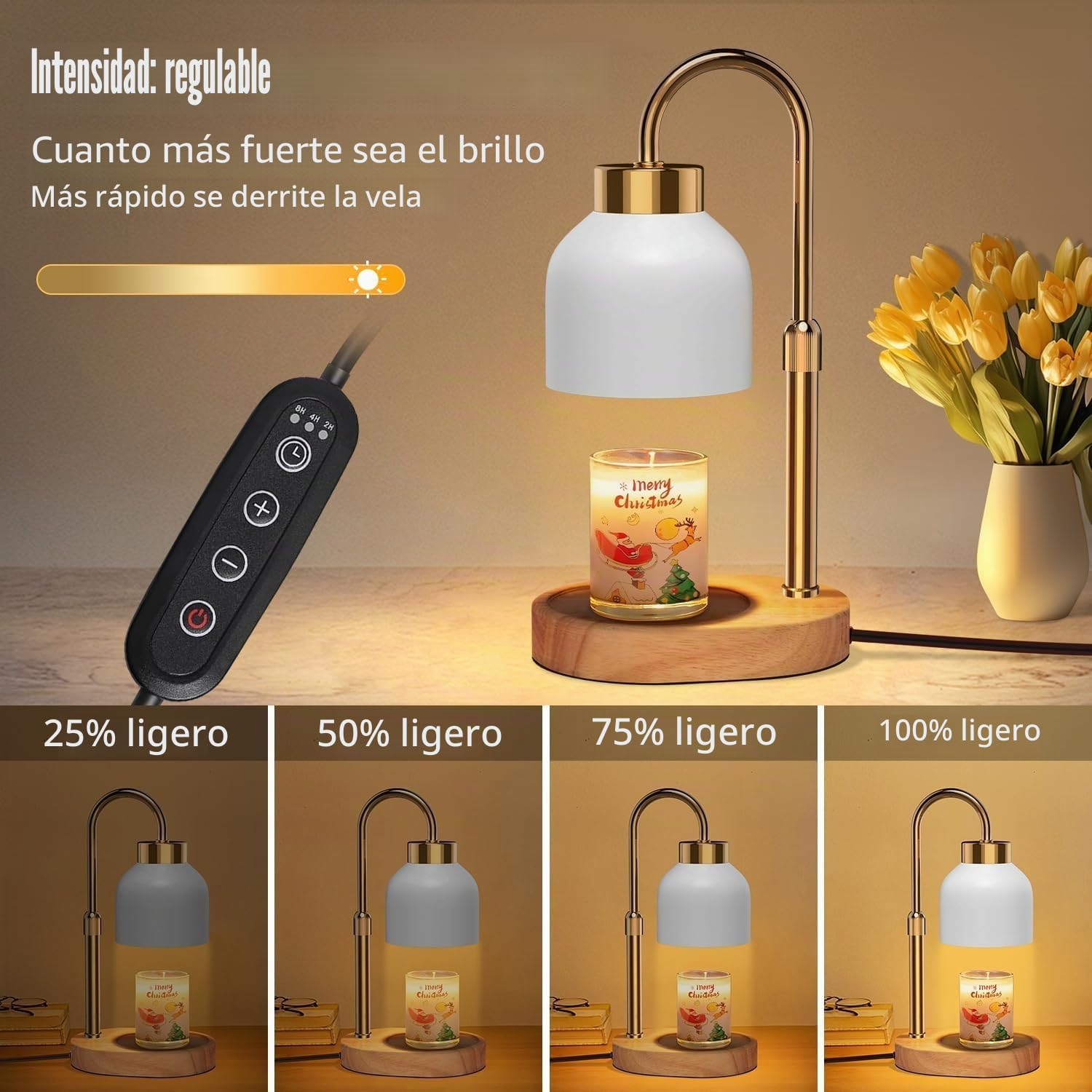 seenlast Lámpara calentadora de Velas, Calentador eléctrico de luz de Vela con regulador de Intensidad de Temporizador de Altura Ajustable, lámpara de Calentador de Cera de Vela para Navidad