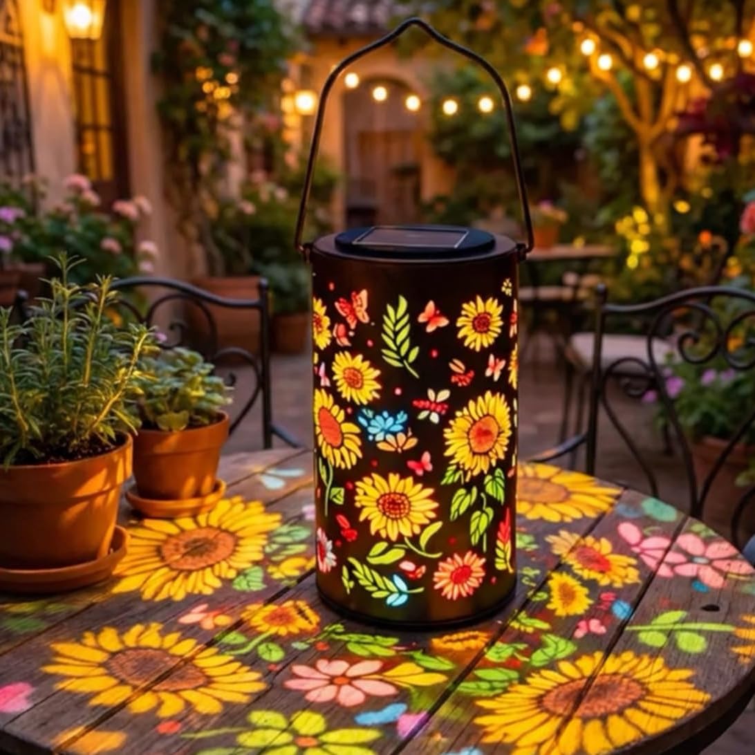 Colorful Sunflower Glow Solar Garden Lantern, Sonnenblumen Solarlampen für Außen, Bunt Solar-Hängeleuchte mit Sonnenblumen-Leuchteffekt, Wasserdichte Solar-Gartenleuchte für Hof, Gartenwege (1 Stück)