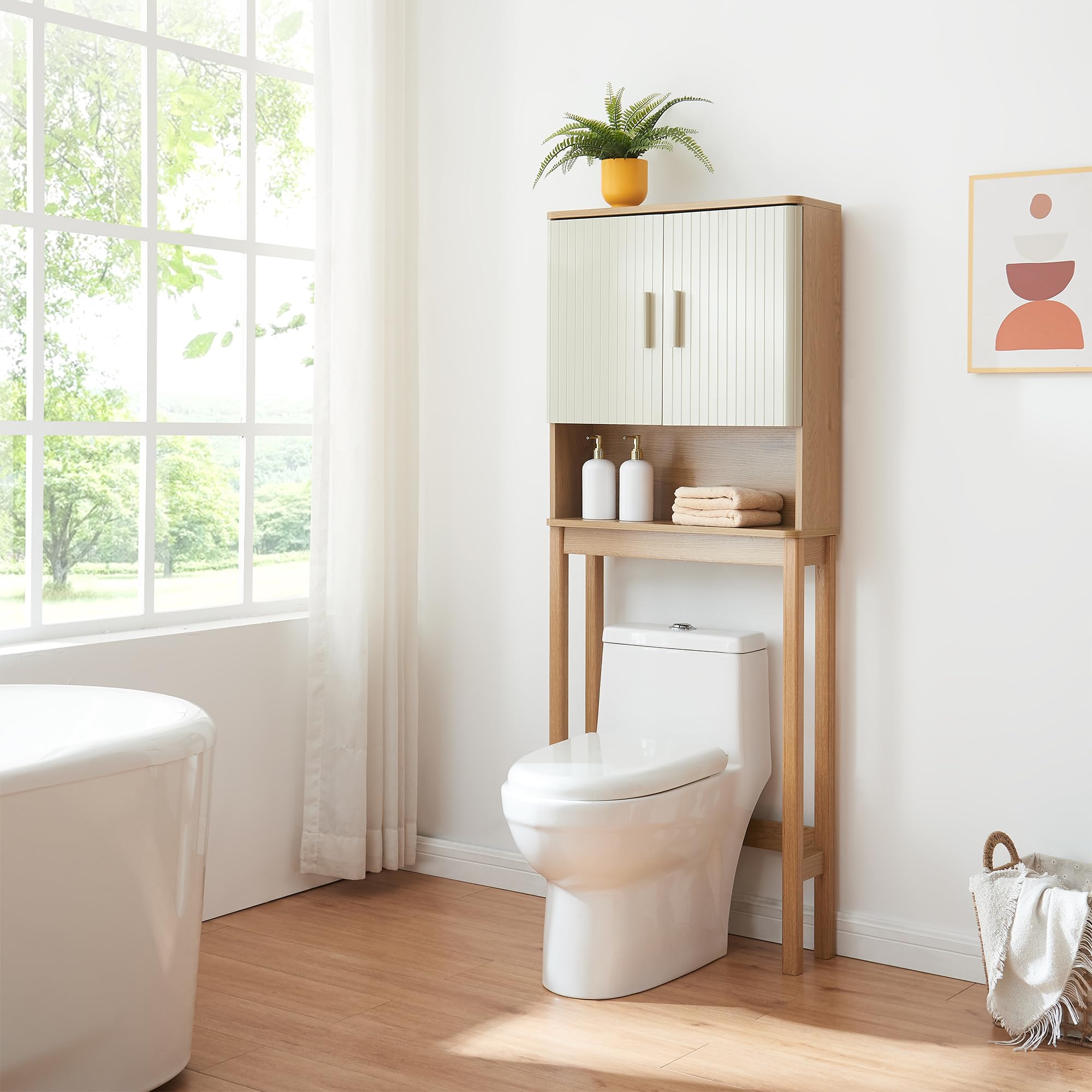 [en.casa] Armadietto sopra Gabinetto Sovrastruttura WC Mobile Bagno sopra WC con Ante e Scomparto Aperto 160x63x20 cm Effetto Rovere/Legno di Pino/Color Avena