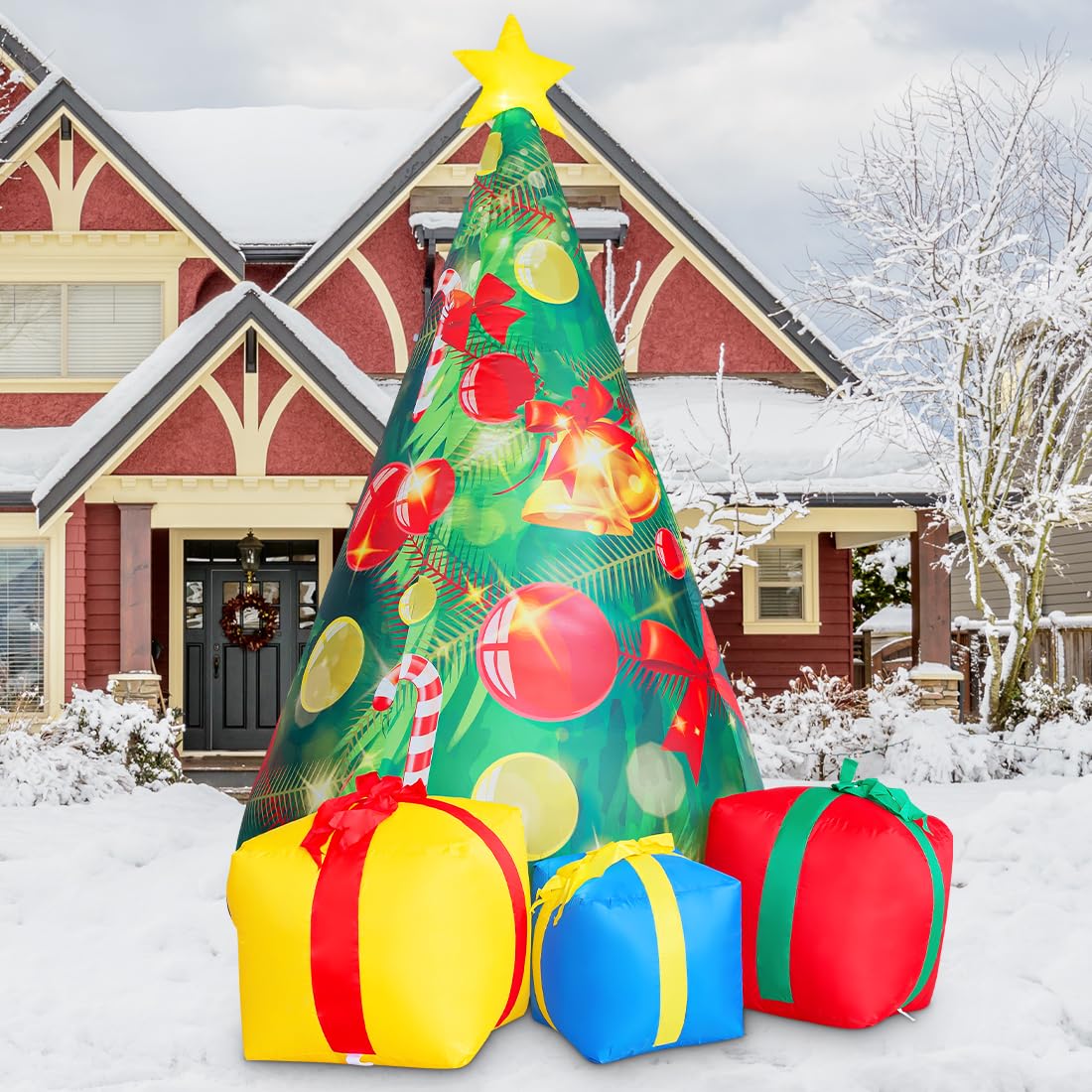 COMIN Bonhomme de neige gonflable de Noël avec une boîte, décoration de cour gonflable avec lumières LED intégrées pour les vacances, les fêtes, Noël, la cour, le jardin