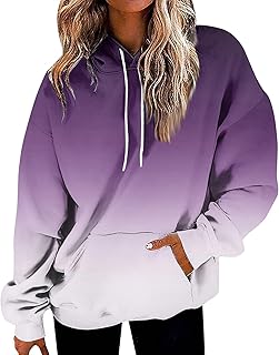 Hoodies for Women, Long Sleeve Pocket Hoodies Fade Out Pullover Tops Tie Dye Tunic Tops Fall Clothes Hoodies Winter Autumn Fashion Gradient Printed Pocket Hoodies Sweatshirt Casual Pullover