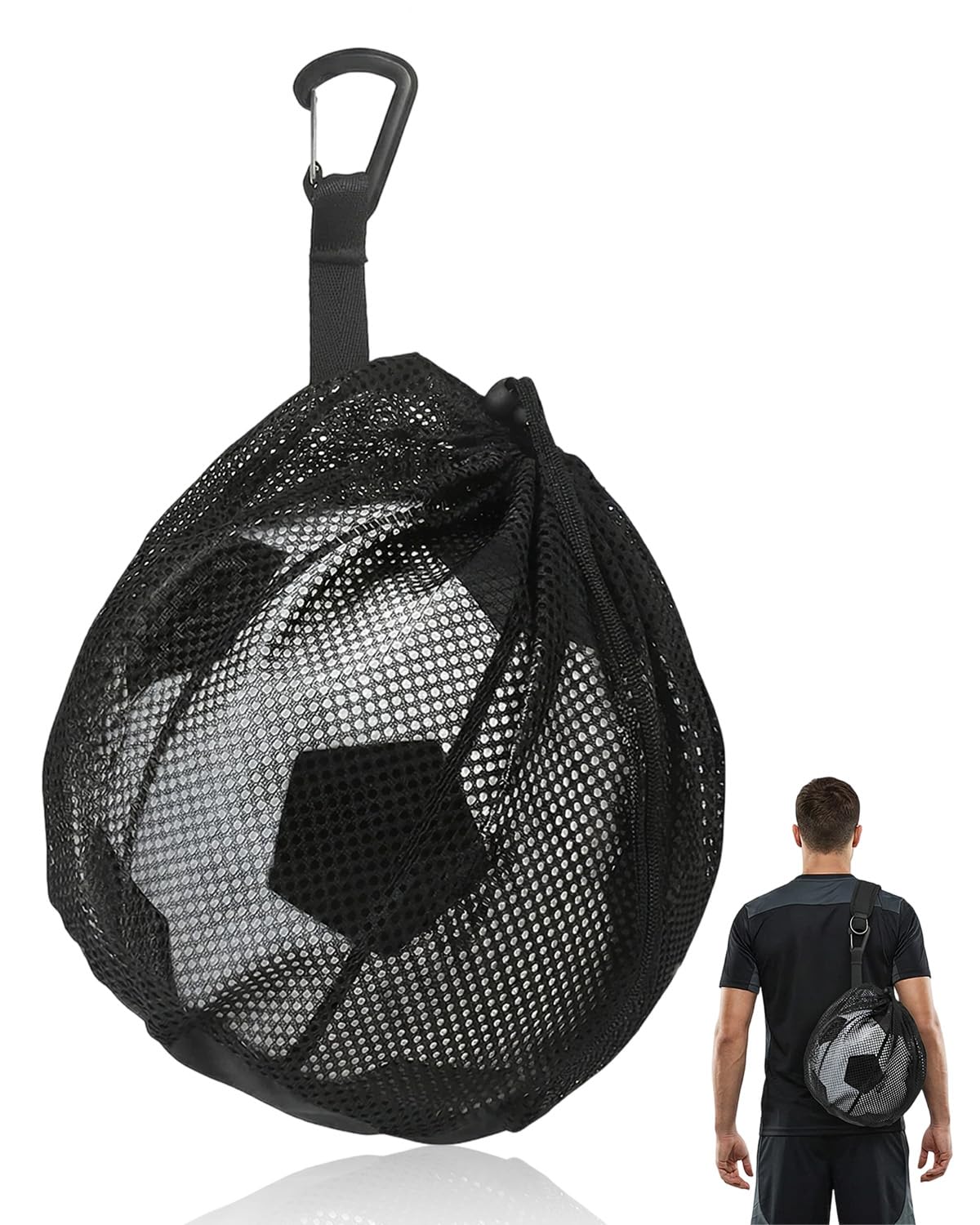 Bolsa Red para Balón de Fútbol con Mosquetón y Cordón Ajustable, Resistente para Baloncesto y Voleibol