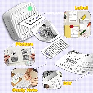 Mini Printer with 6 Rolls Sticker Paper, Receipt Sticker Printer Efficiently and Quickly, Receipt Printer for Study Notes, Pictures, DIY, Label, App with Multiple Templates-Printer-01