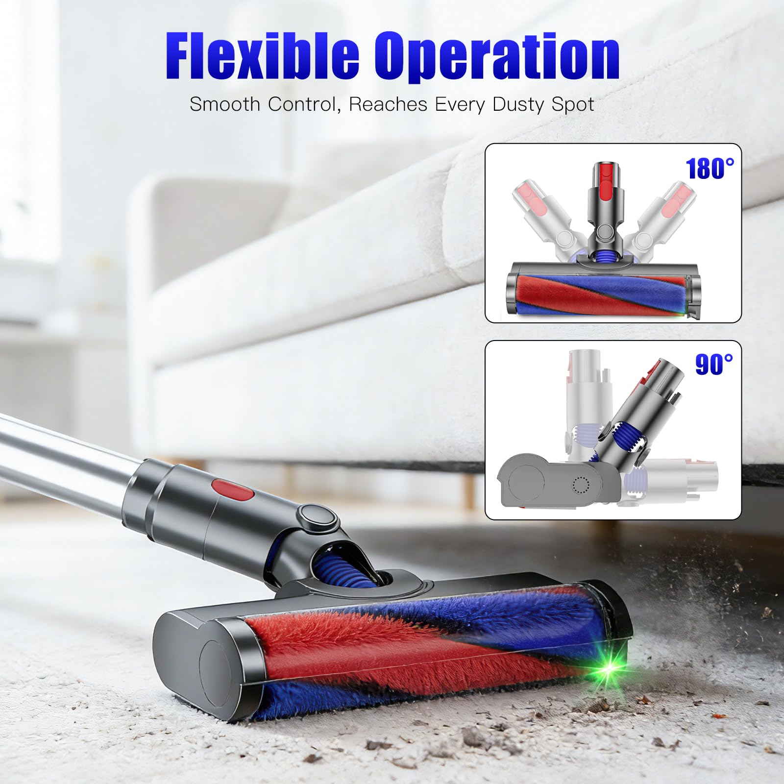 Testina a Rullo Morbido di Ricambio per Dyson V7 V8 V10 V11 V15, Spazzola per Pavimenti Duri con Sgancio Rapido e Luce Verde Rileva Polvere, Bocchetta Motorizzata per Legno e Piastrelle