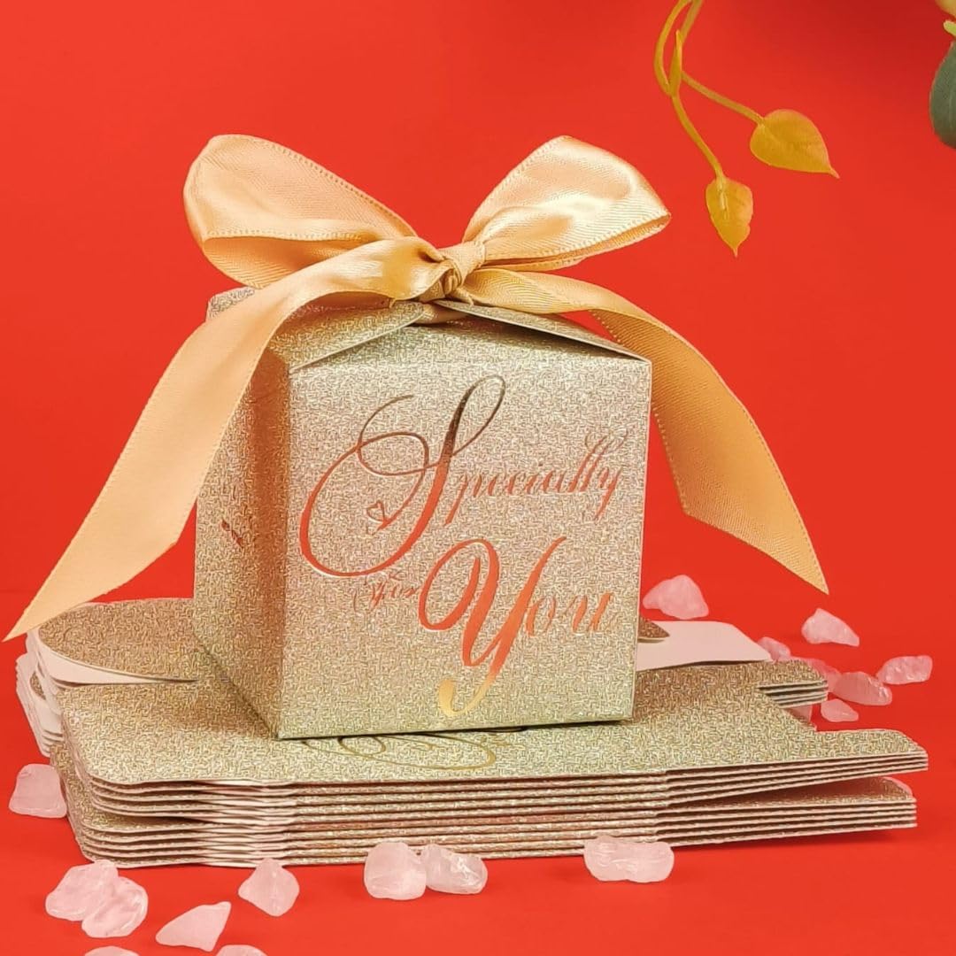 SATYAM KRAFT 10 Pcs Golden Square Shape Decorative Folding Storage Box With Golden Ribbon for Return Gift, Christmas, Birthday, Gift box, Wedding Gift, Occasions, Perfect for Packing Chocolate, Dry Fruits (Pack of 10) (Golden) (B0D48WV74Q) Amazon Price History, Amazon Price Tracker
