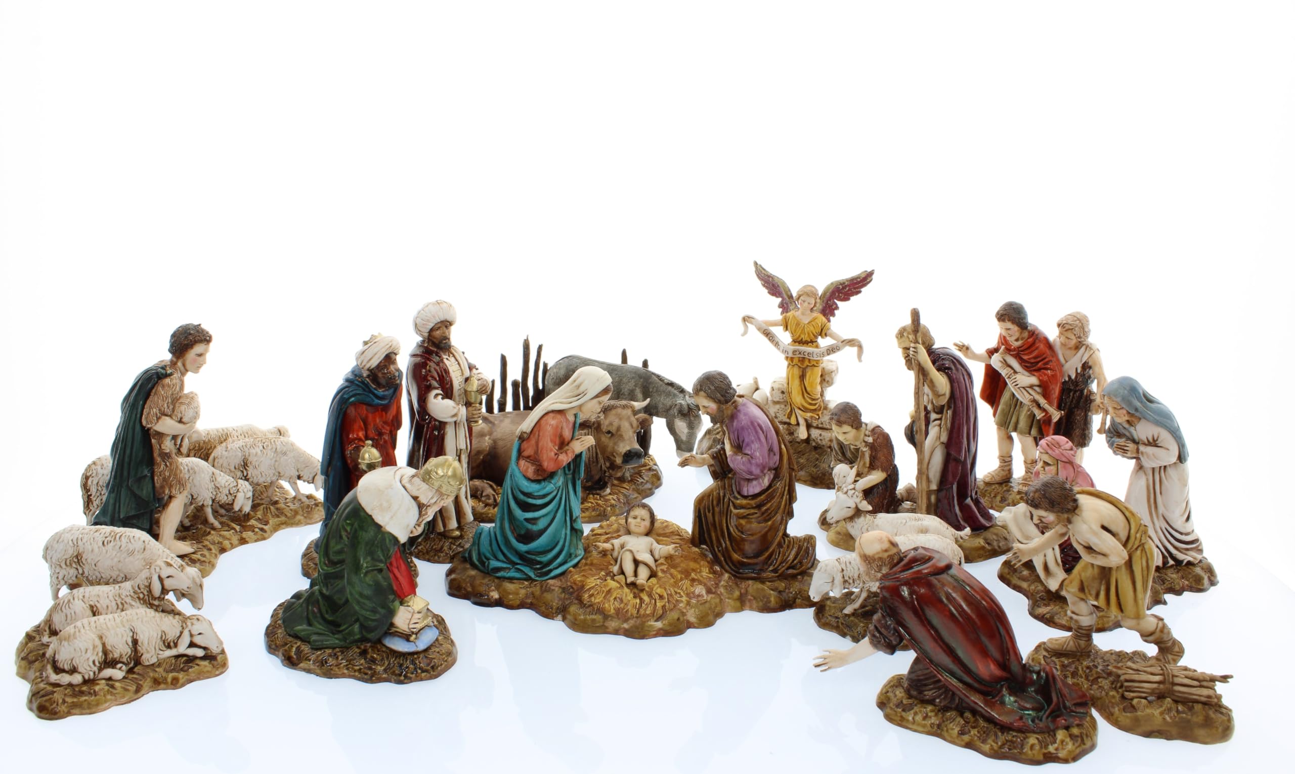 Moranduzzo Set mit 14 Krippenfiguren für 9 cm Krippe – Maßstab 1:22 – Standard 9 – Unzerbrechliche Figuren, Handbemalt, Offizielles Produkt, Hergestellt in Italien, Bildhauer M. Landi