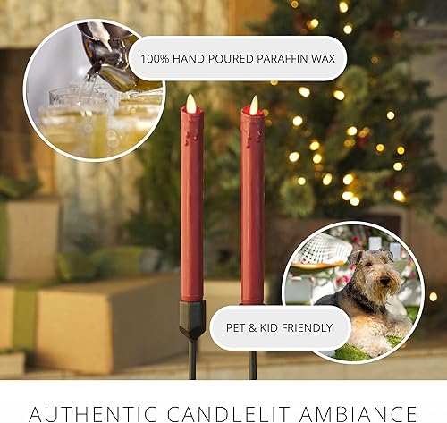 Miniatura 4 de Luminara Juego de 2 velas cónicas sin llama de color borgoña (1 x 9.5 pulgadas), vela LED de llama móvil, cera real sin perfume con función de