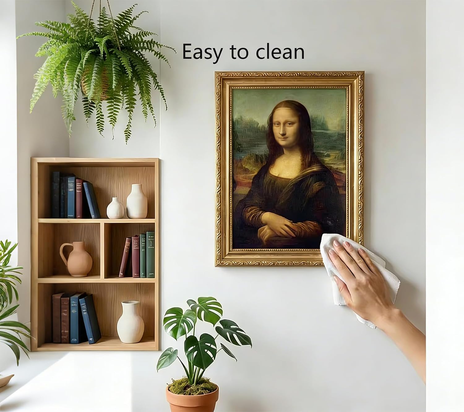 Gold Framed Classical Mona Lisa Painting Bathroom Wall Art Vintage Funny Bathroom Poster Humor Amusing Toilet Canvas Print Bath Girl Pinching Nose Funny Painting Wall Decor 16x24in