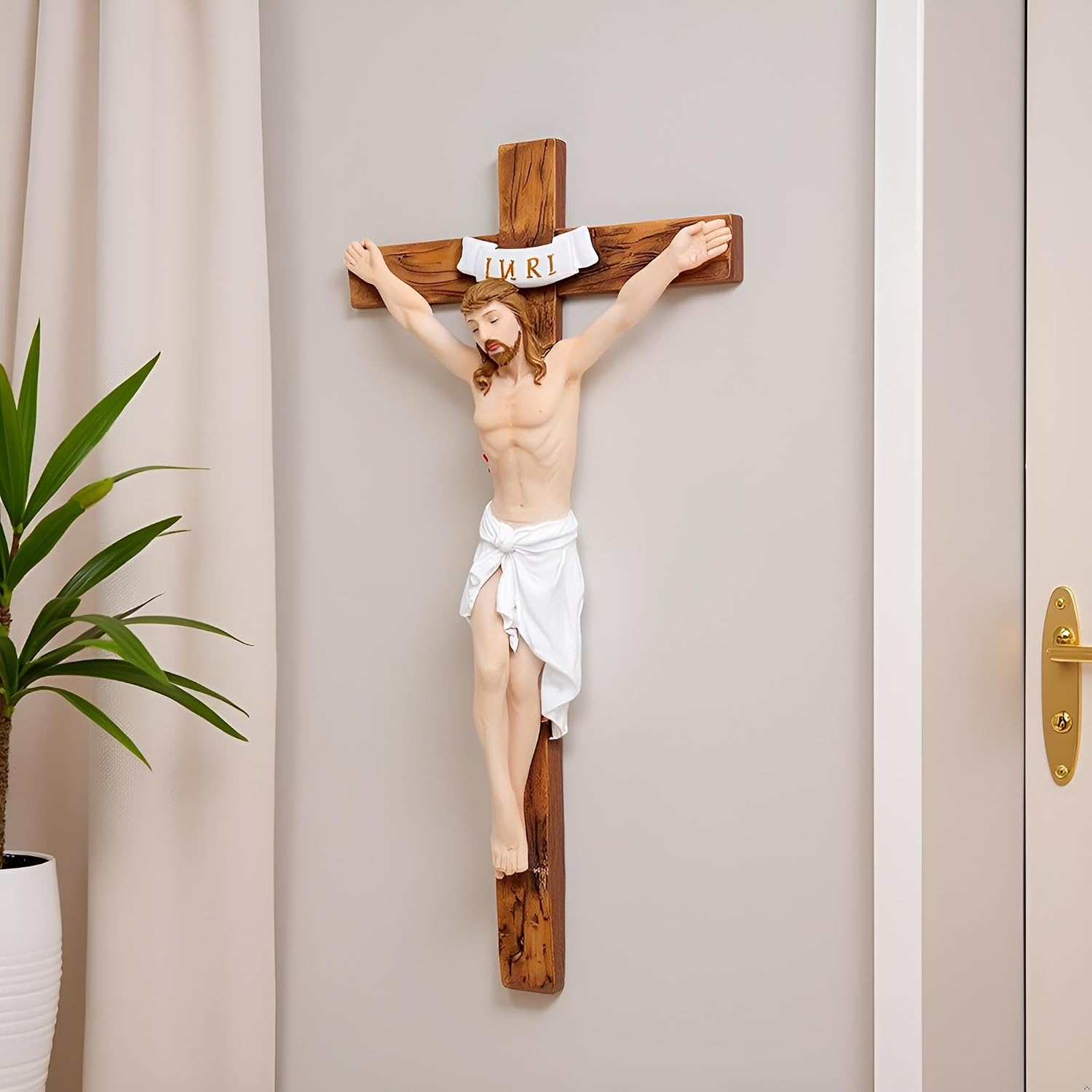 Comfy Hour 7" Jesus Christ Wall Crucifix with INRI, Religious Christian Home Decor Statue, Traditional Catholic Altar Accent, Polyresin Artisan Crafted Sculpture, 1 Unit