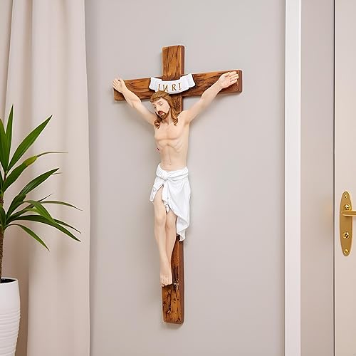 Miniatura 2 de Comfy Hour Crucifijo de pared de resina de Jesucristo de 7 pulgadas con INRI, decoración cristiana de la capilla, decoración de cruz religiosa, arte