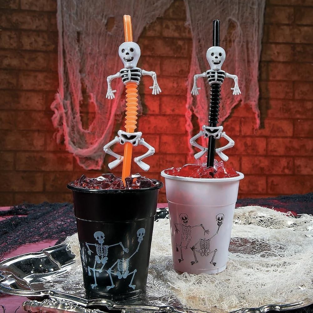 Fun Express Skeleton Printed Disposable Cups (16 oz - 50 cups) Halloween Party Supplies