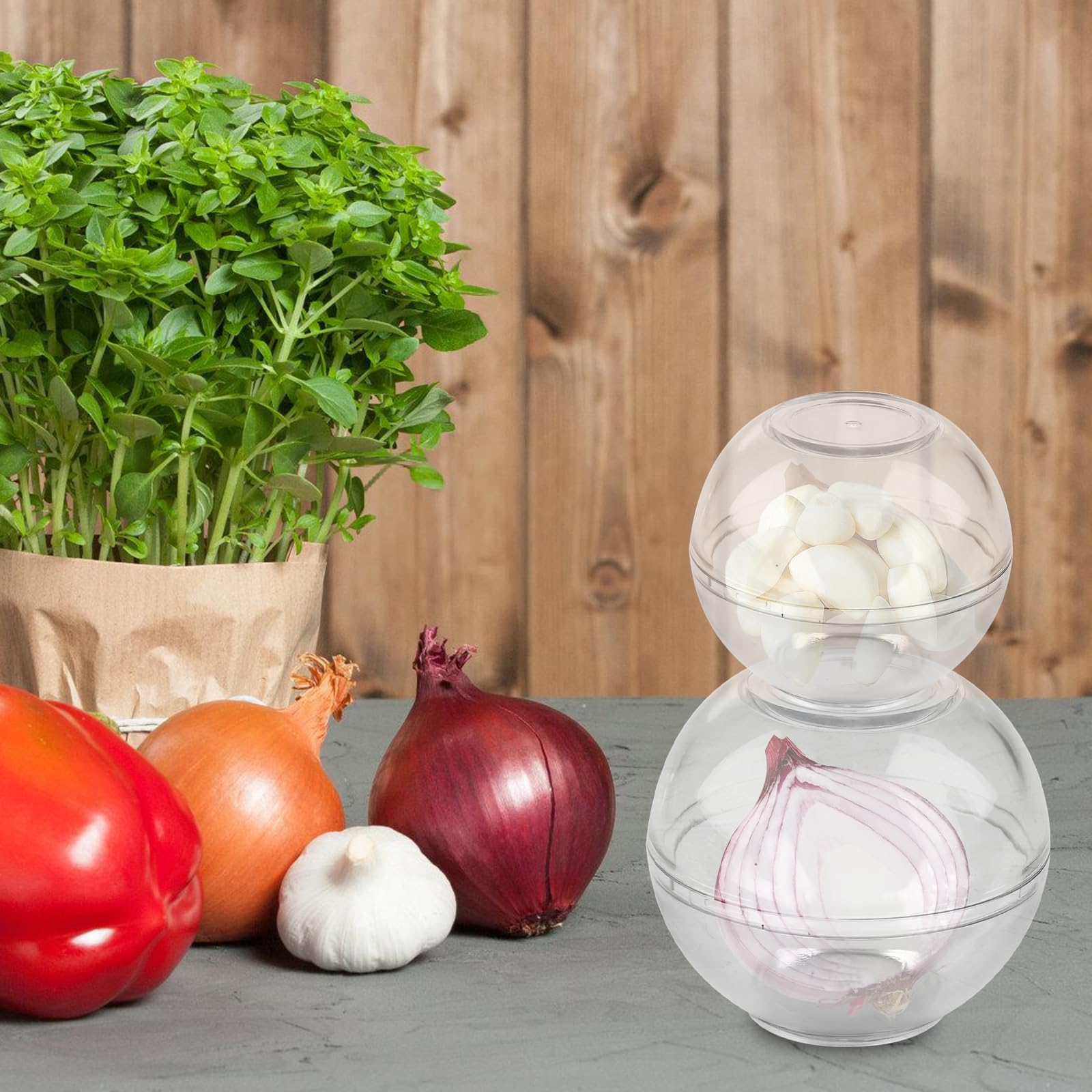 BAIFULAI 6 Stück Zwiebeldose, Frischhaltekugeln Knoblauch & Zwiebeln, Kühlschrank, Kunststoff, 7 & 9 cm Ø, transparent, Zwiebel Knoblauch aufbewahrung Küche, Haushalt & Wohnen