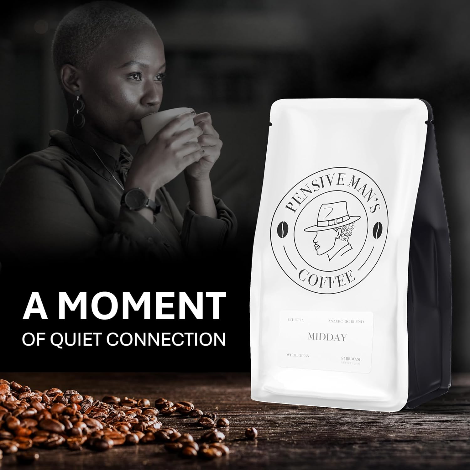 Ethiopian Whole Bean Coffee, Medium Roast Anaerobic, Fresh Roasted Specialty Coffee, Smooth Balanced Flavor, Fruit Blend Berry Chocolate Notes, High Elevation Arabica, Small Batch Roasted, Organic Specialty (Midday – Medium Roast) 12 oz