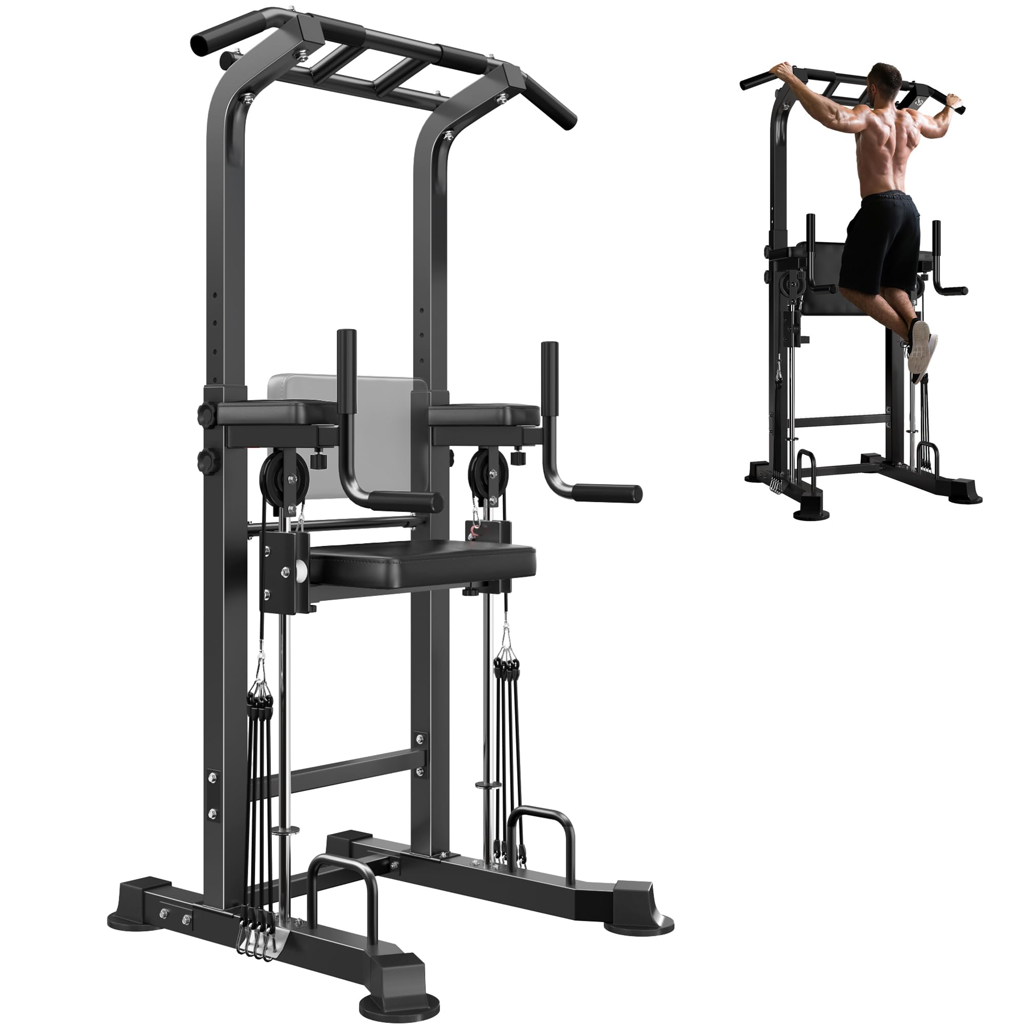soges Height Adjustable Power Tower Pull Up & Dip Station Multi-Function Home Strength Training Fitness Workout Station