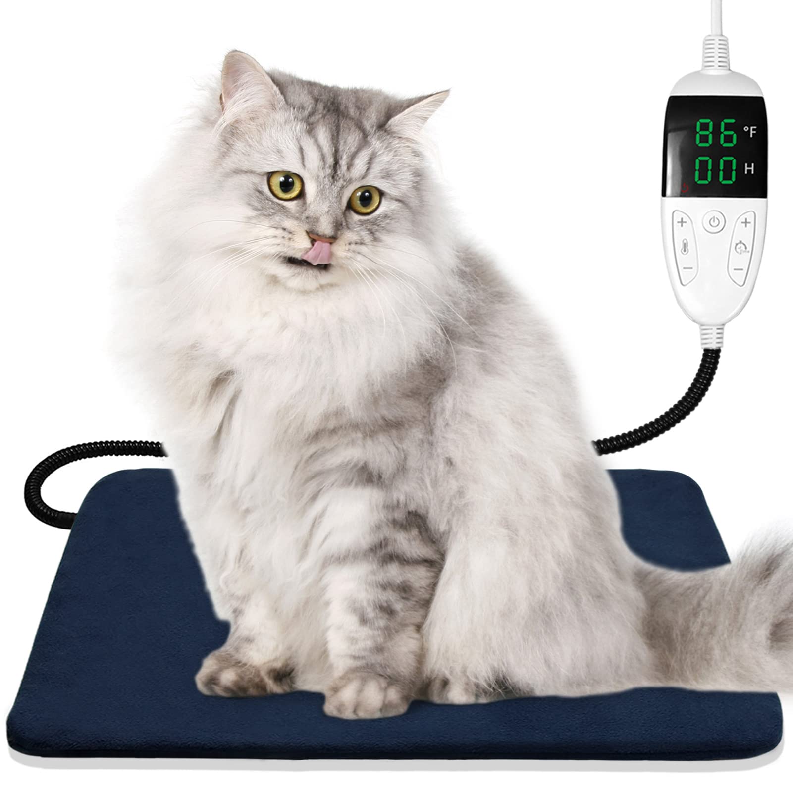 Amazon.com : NUBAUTO Pet Heating Pad, Heated Cat Bed, 12 Adjustable  Temperature Heated Dog House, Upgraded Cat Heating Pad Indoor with Timer,  Heated Pet Bed with Chew Resistant Steel Cord (Navy Blue) :