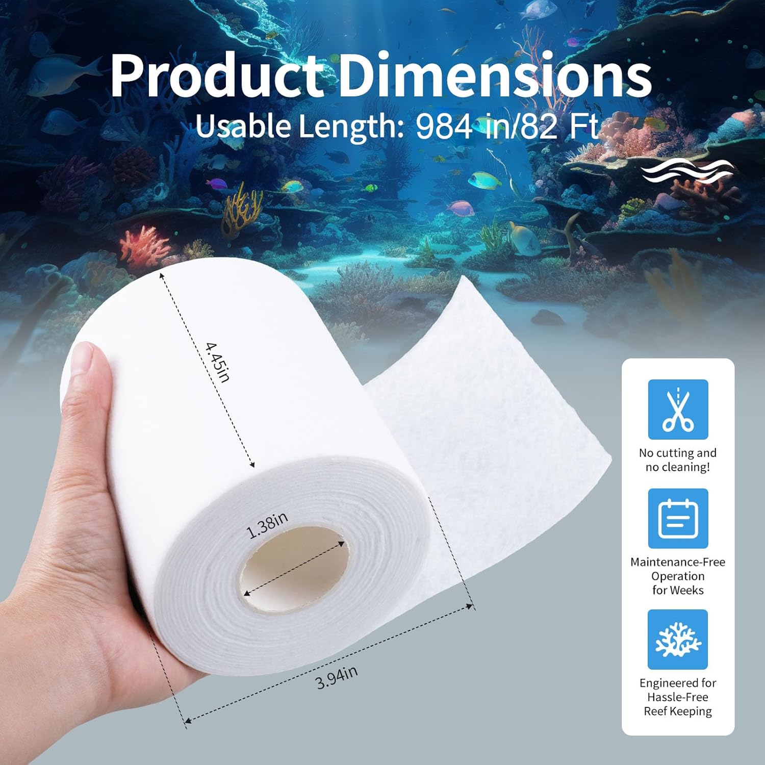 2 Pack Replacement Fleece Roll Compatible with Red Reef 500, 92 Ft x 4.45" High, High Compatible Filtration System for Coral Tanks, Automated Maintenance