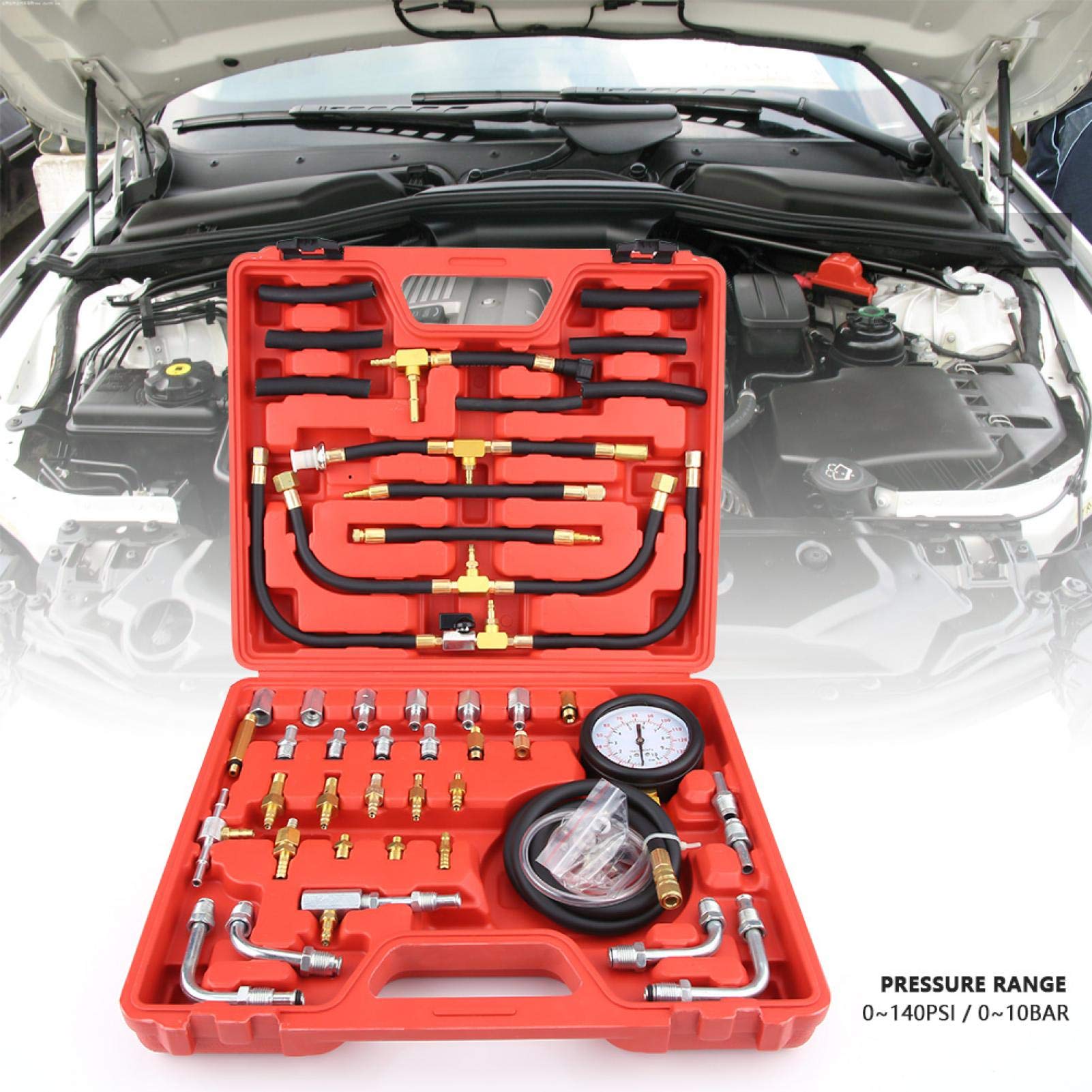 Kit de medidor de prueba de inyección de combustible, probador de medidor de presión de combustible de gasolina universal Kit de herramientas de diagnóstico de bomba de inyección de combustible