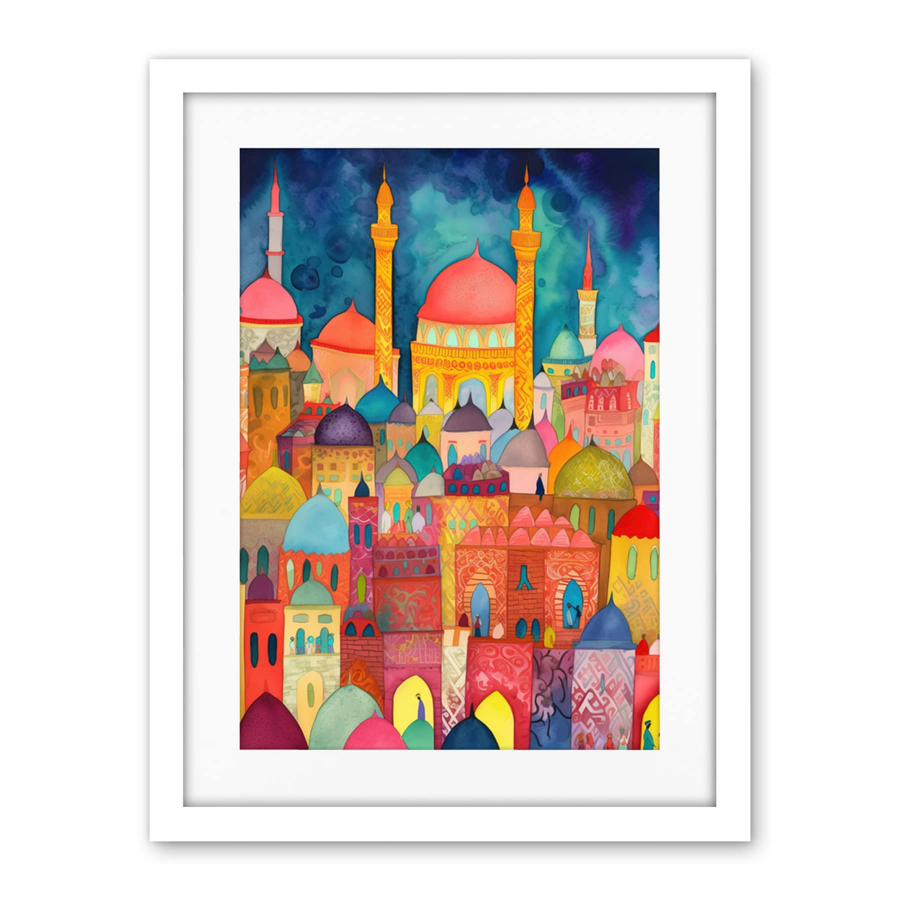Artery8 Hagia Sophia Evening Cityscape Folk Art Watercolour Painting Artwork Framed Wall Art Print 18X24 Inch