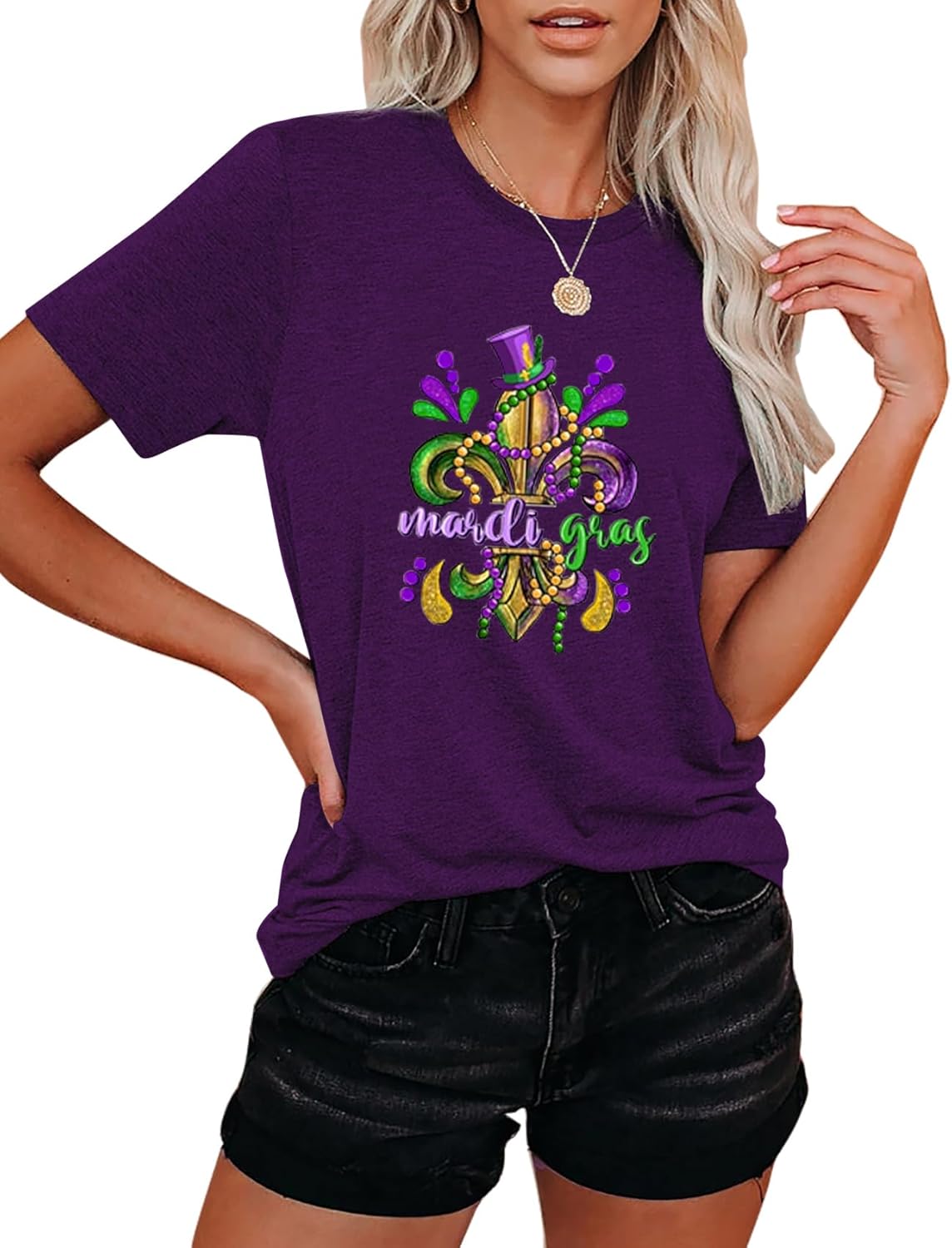 Happy Mardi Gras Shirt for Women Mardi Gras Day Tshirts Funny Carnival Theme Party Tee Tops - Image 4