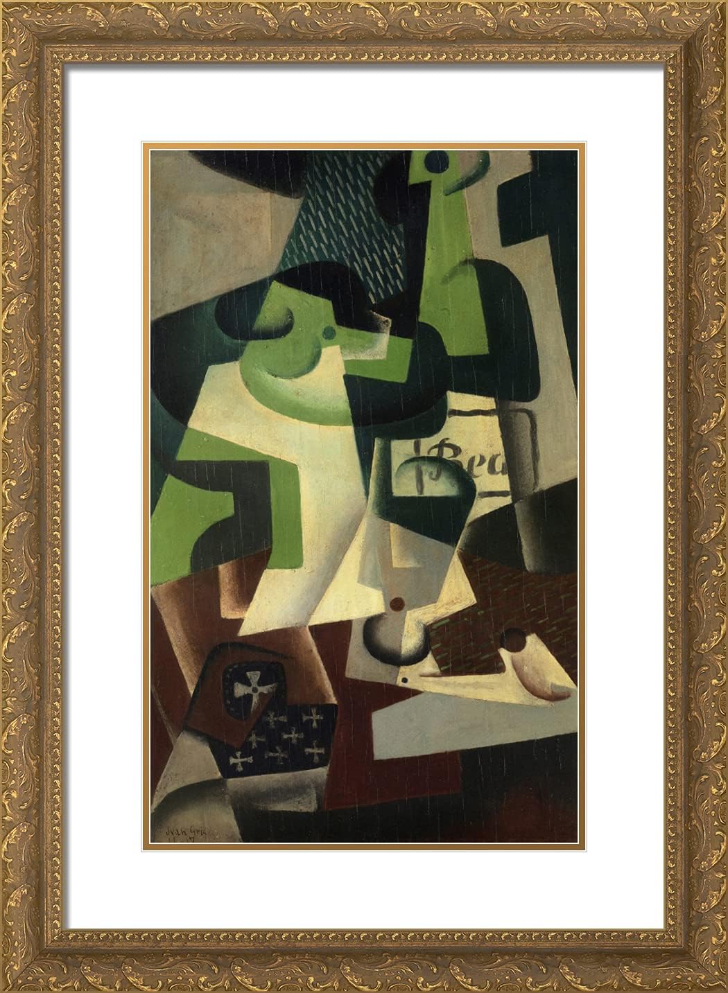 ArtDirect Gris, Juan 18x24 Gold Ornate Framed Art Print with Double Matting Titled: Bottle of Beaune and a Fruit Dish
