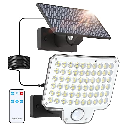 LUTEC Solar Lights Outdoor, 240 LED 3000LM Solar Powered Motion Sensor Flood Lights with Remote, Solar Flood Light with 3 Modes, Security Lights with 16.4Ft Cable IP65 Waterproof for Yard