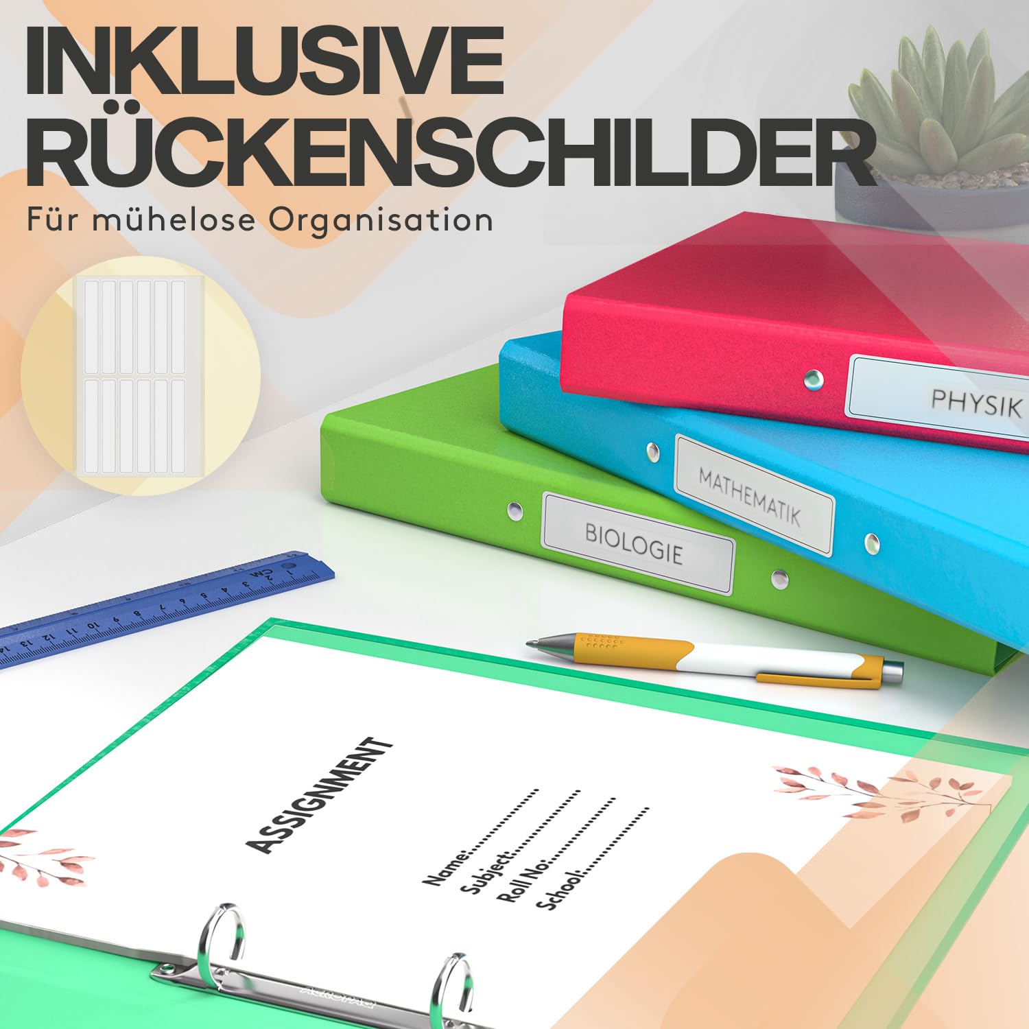 ACROPAQ – 10 x Ringordner A4 schmal, Ordner A4 in 10 bunten Farben mit 2 Ringen – inkl. Rückenetiketten – Ordner schmal für bis zu 200 Blätter – Rückenbreite 4 cm – Büro, Schule, Uni – Bunt