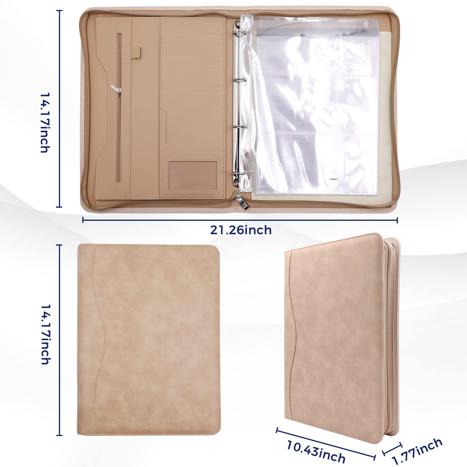 Portfolio Binder-Sbrinnaliao Padfolio Organizer Business Planner & Notebook Organizer-Anello rimovibile Blocco Notepad Scrittura, Raccoglitori con cerniera per uomini e donne (kaki)