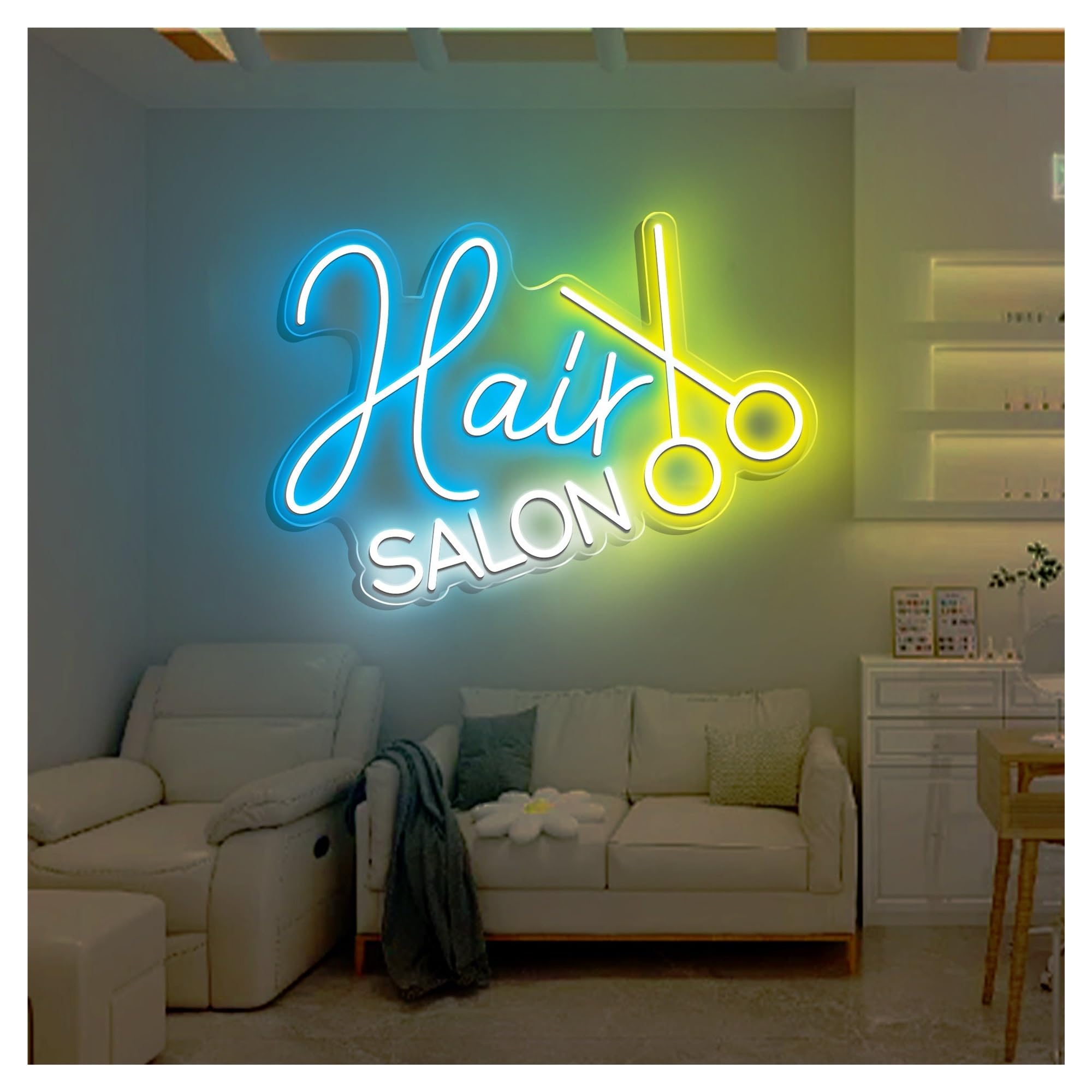 RONGCH Hanging Art Signs Hair Salon Neon Sign,Suitable for Barbershop Business Logo Decor with Dimmable 40cm(C)