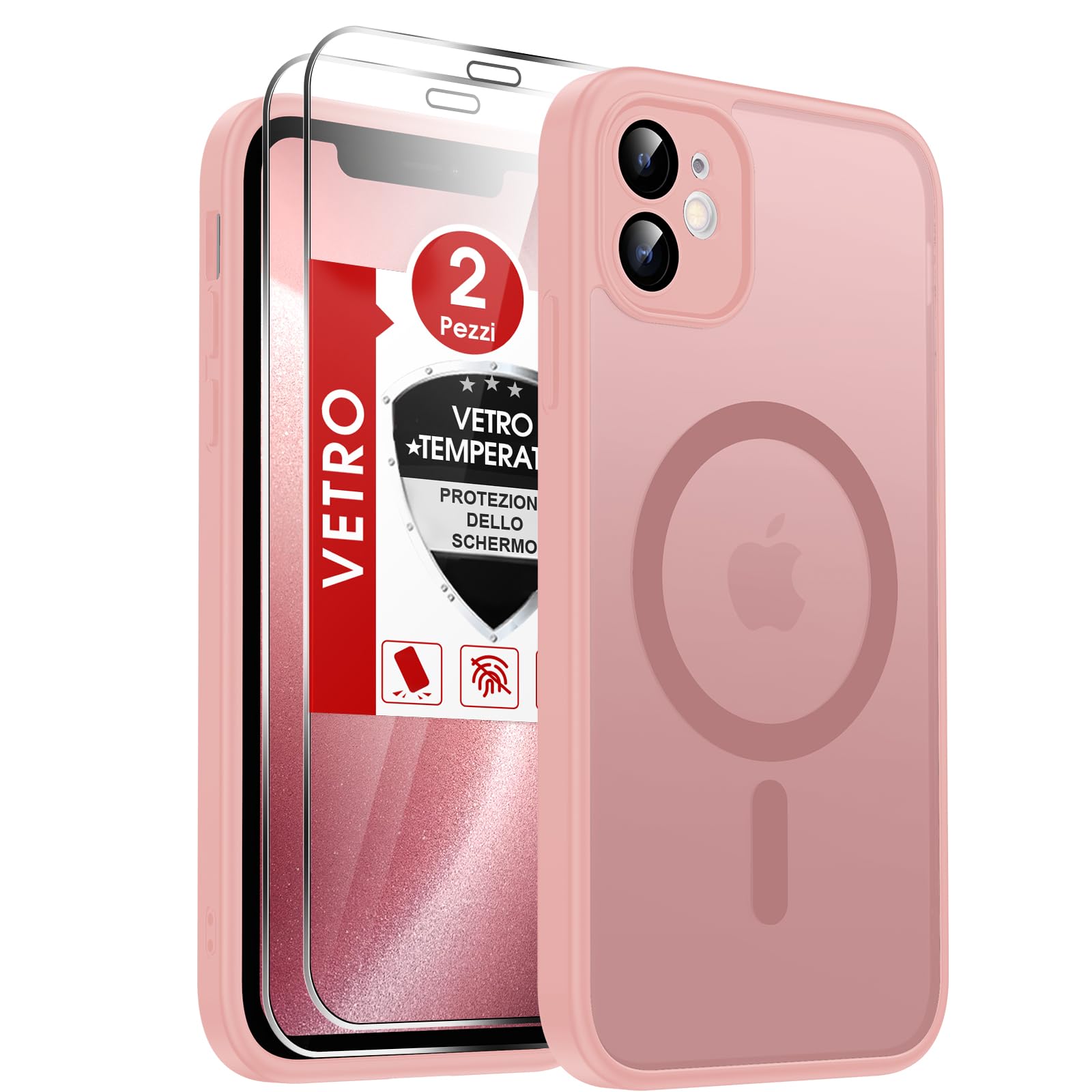 LeYi Cover per iPhone 11 Compatibile con Magsafe con Vetro Temperato(Rosa) | Magnetica Custodia per iPhone 11 Traslucida Opaca Anti-Impronte Resistente Antigraffi TPU Bumper Antiurto Protettiva Case