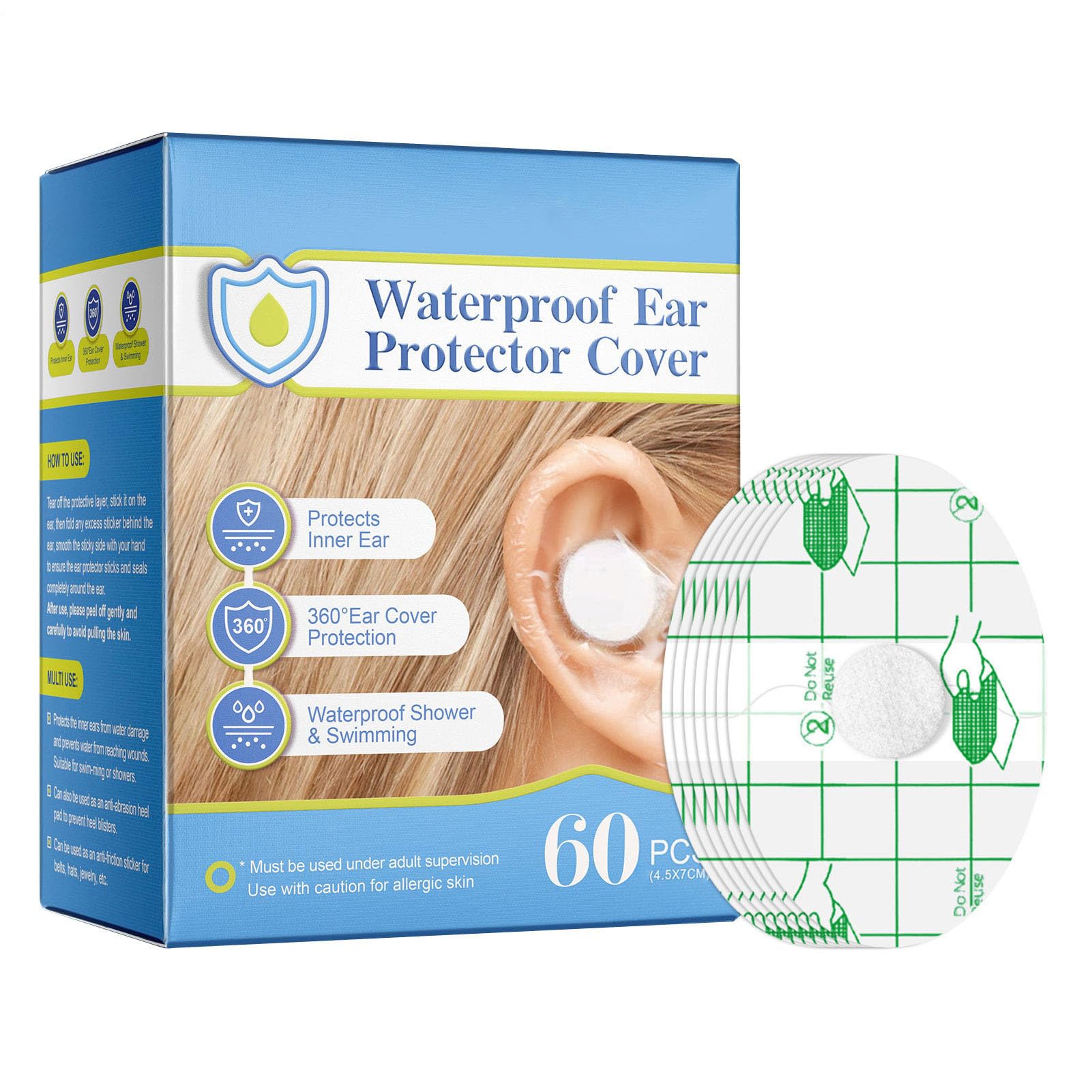 Ear Covers - Ear Covers For Shower | Ear Piercing Cover For Swimming | Ear Protectors For Shower Pack Of 60 | Ear Protection Covers For Hair Dye, Shower,Swimming And Other Water Sports