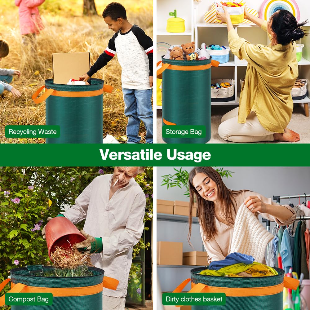 Sacchi Rifiuti Giardino 272L RIUTILIZZABILI - Impermeabili Con Maniglie, 2 Pezzi