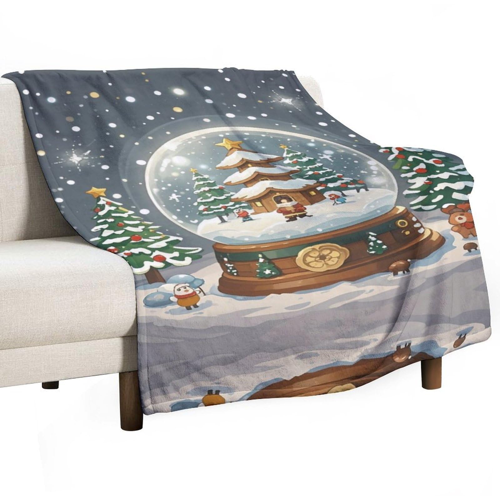 Couverture boule à neige de Noël plaid flanelle pour lit et canapé