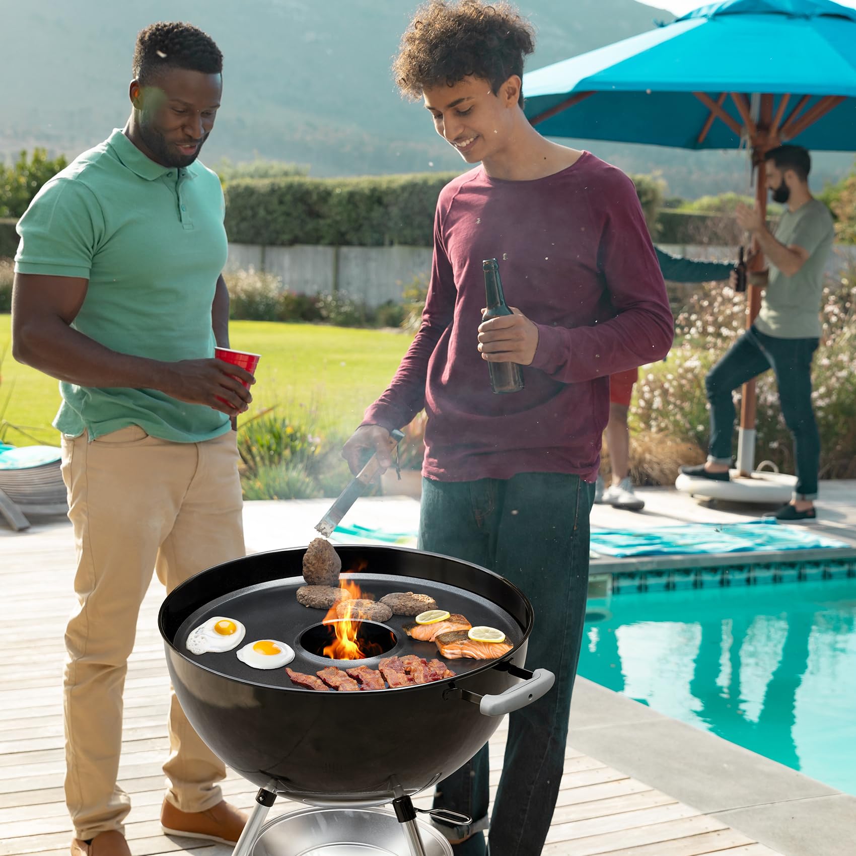 Onlyfire Plaque de Cuisson BBQ Plancha Ø 54,5cm Céramique pour Weber 57cm Barbecue à Charbon Antiadhésif