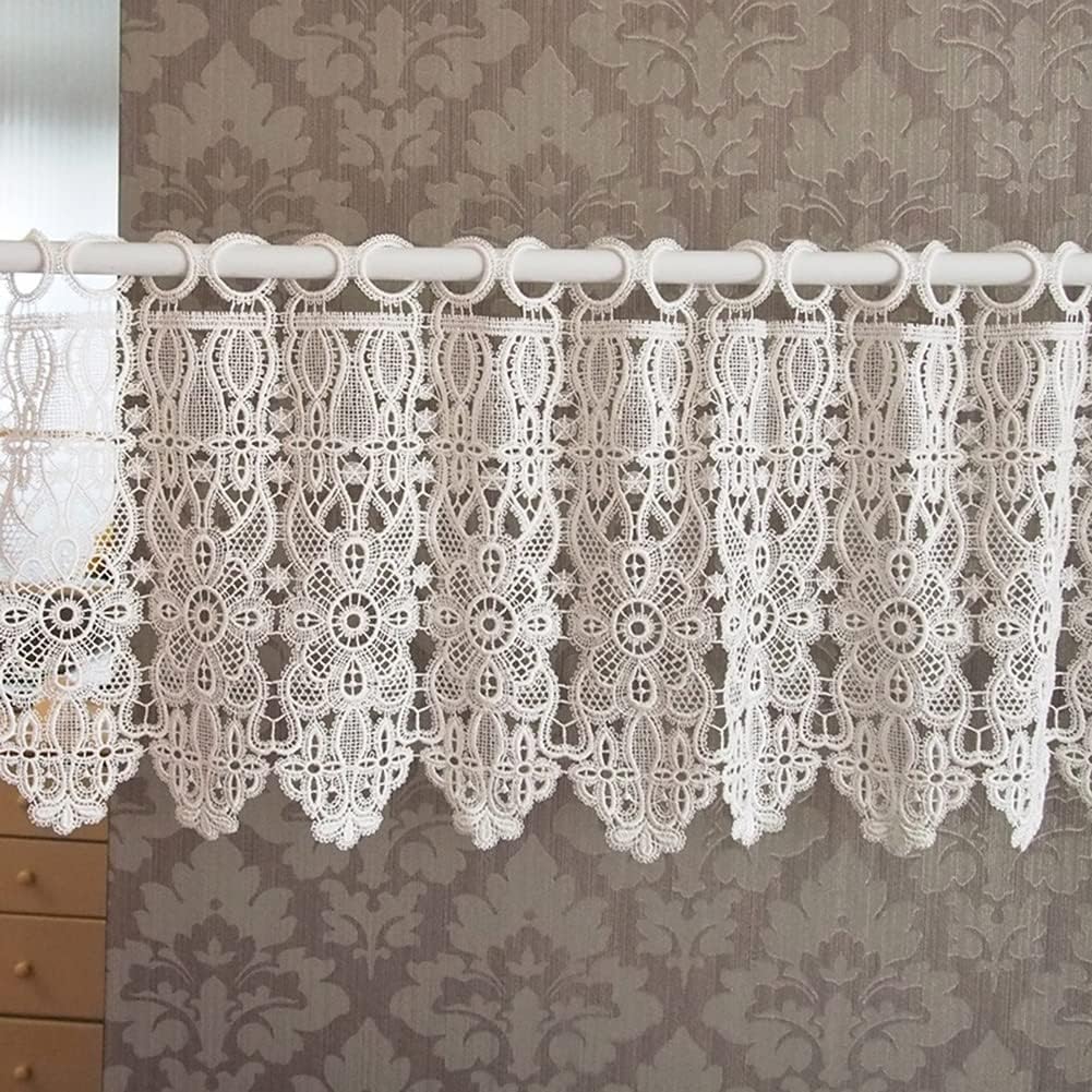 Cafe Curtains, Knitted Crochet Lace Kitchen Curtain Valance, Hollow Curtain Tiers for Room Divider & Cabinet Decor, 1 Panel(W240xH30cm/W94xH12inch)