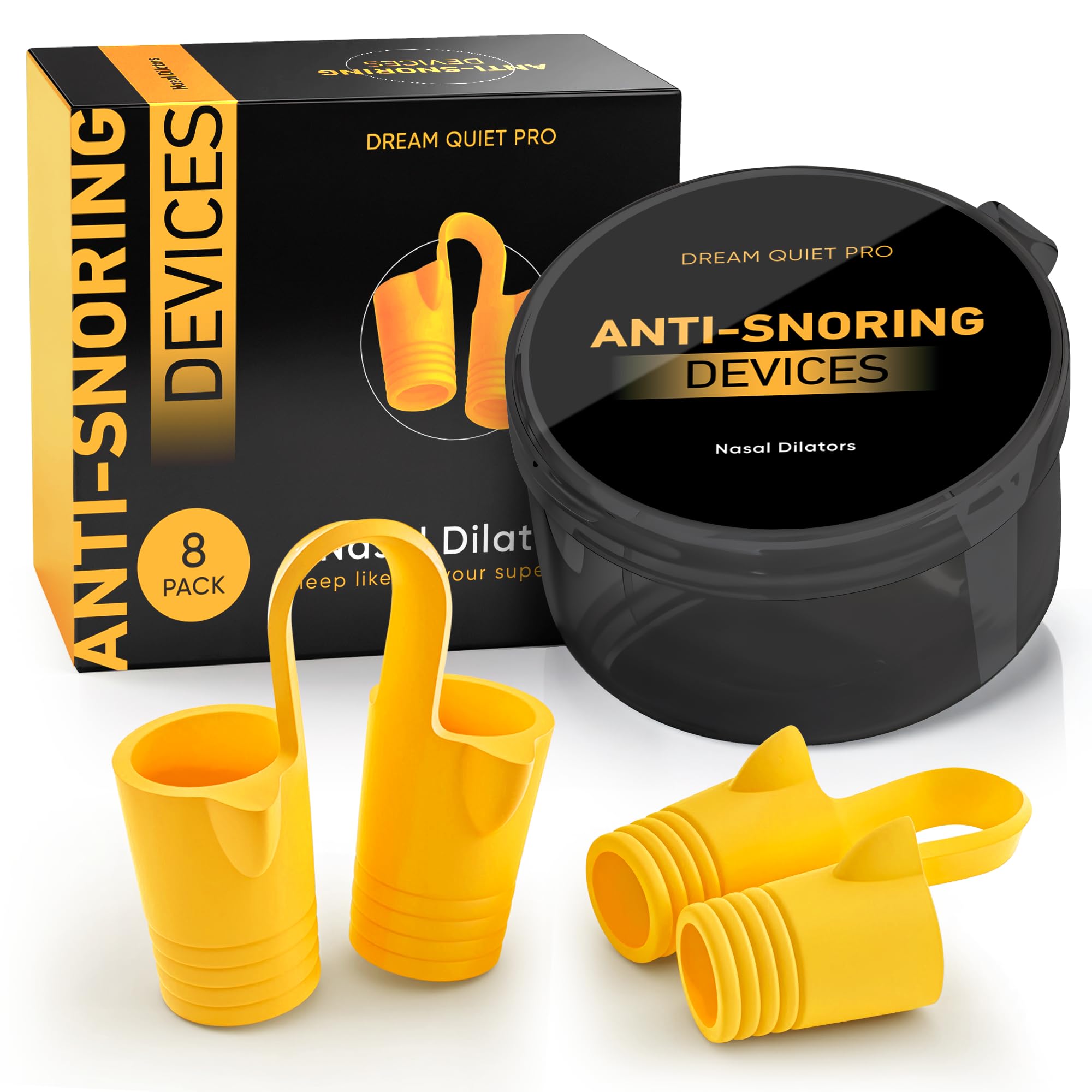 Anti Snoring Devices – Nasal Dilators - Nose Clips for Snore Relief & Better Sleep – Comfortable Silicone Snore Stopper – Anti Snoring Nose Vents – 8 Pack + Travel Case