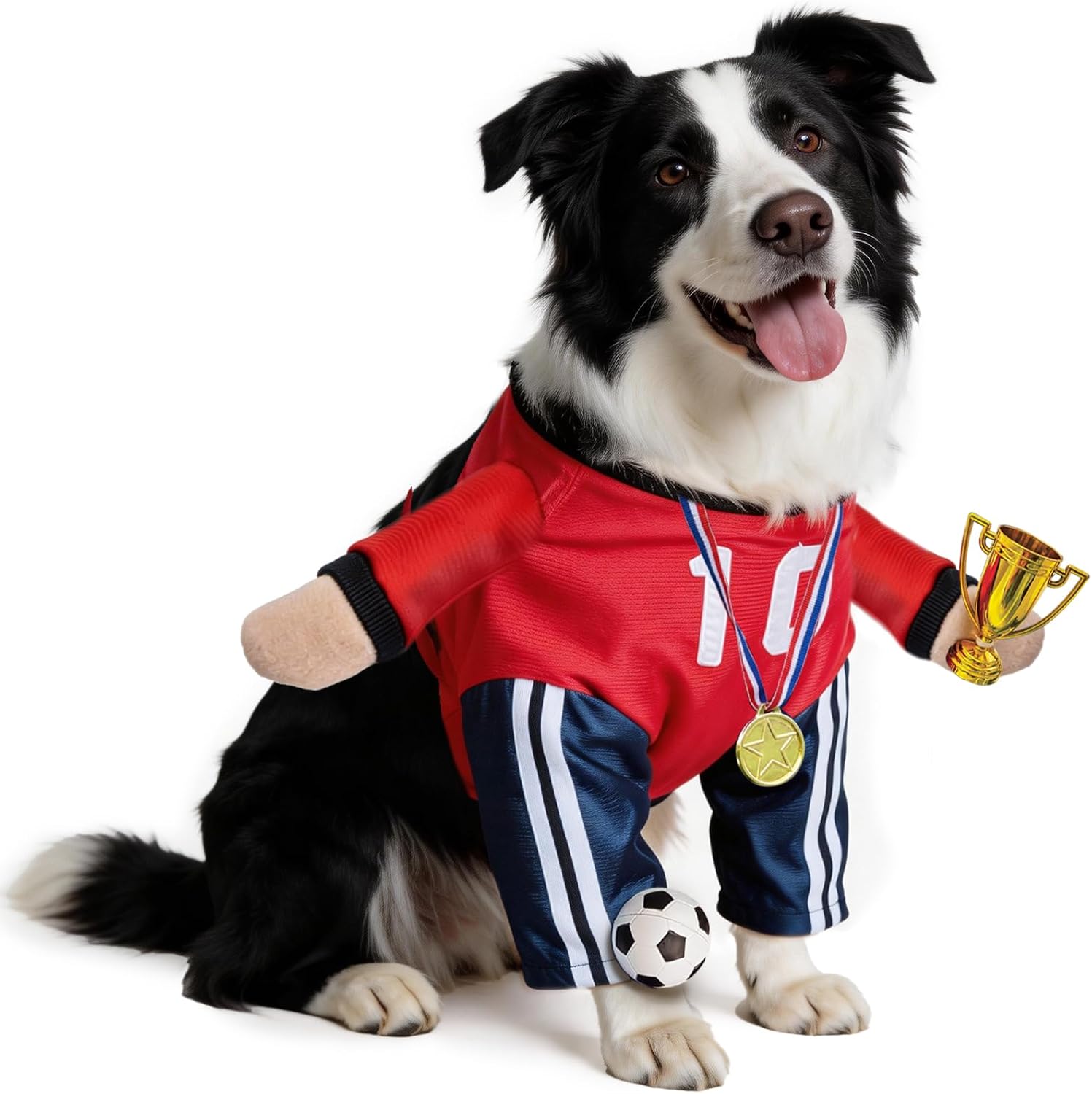 T2Y Dog Soccer Costume - World Cup Jersey Red No.10 Standing Football Player Pet Outfit, Dog Soccer Jersey, Funny Party Cosplay, Adjustable Breathable Sports Clothes for Small Medium Large Dogs(M)