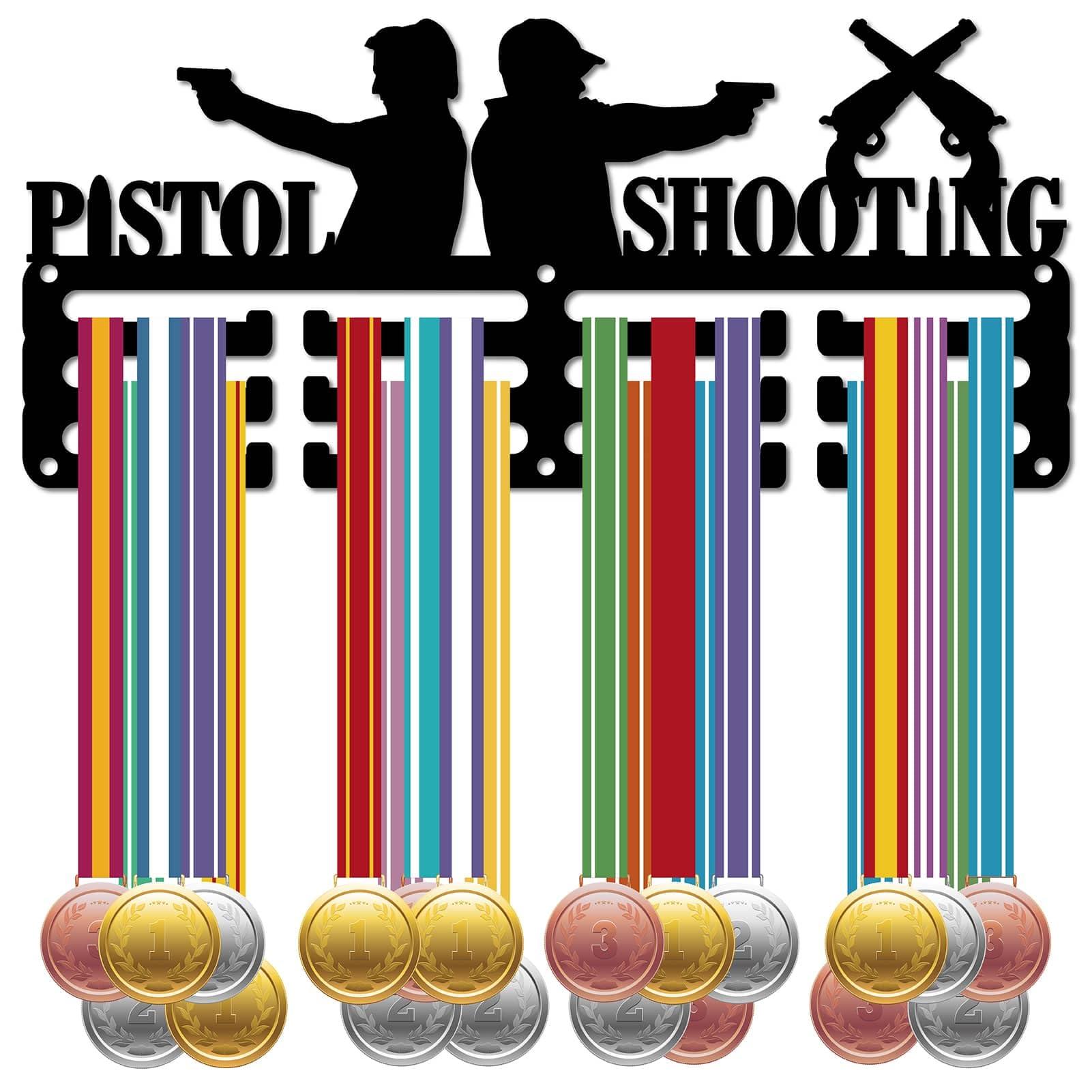 CREATCABIN Porta Medaglie per Pistola da Tiro Espositore Ganci per Medaglie da Tiro Appendiabiti Sportivo in Metallo Premi in Ferro Supporto Piccolo Decorazione Premi per Uomo Parete Casa 29x13cm