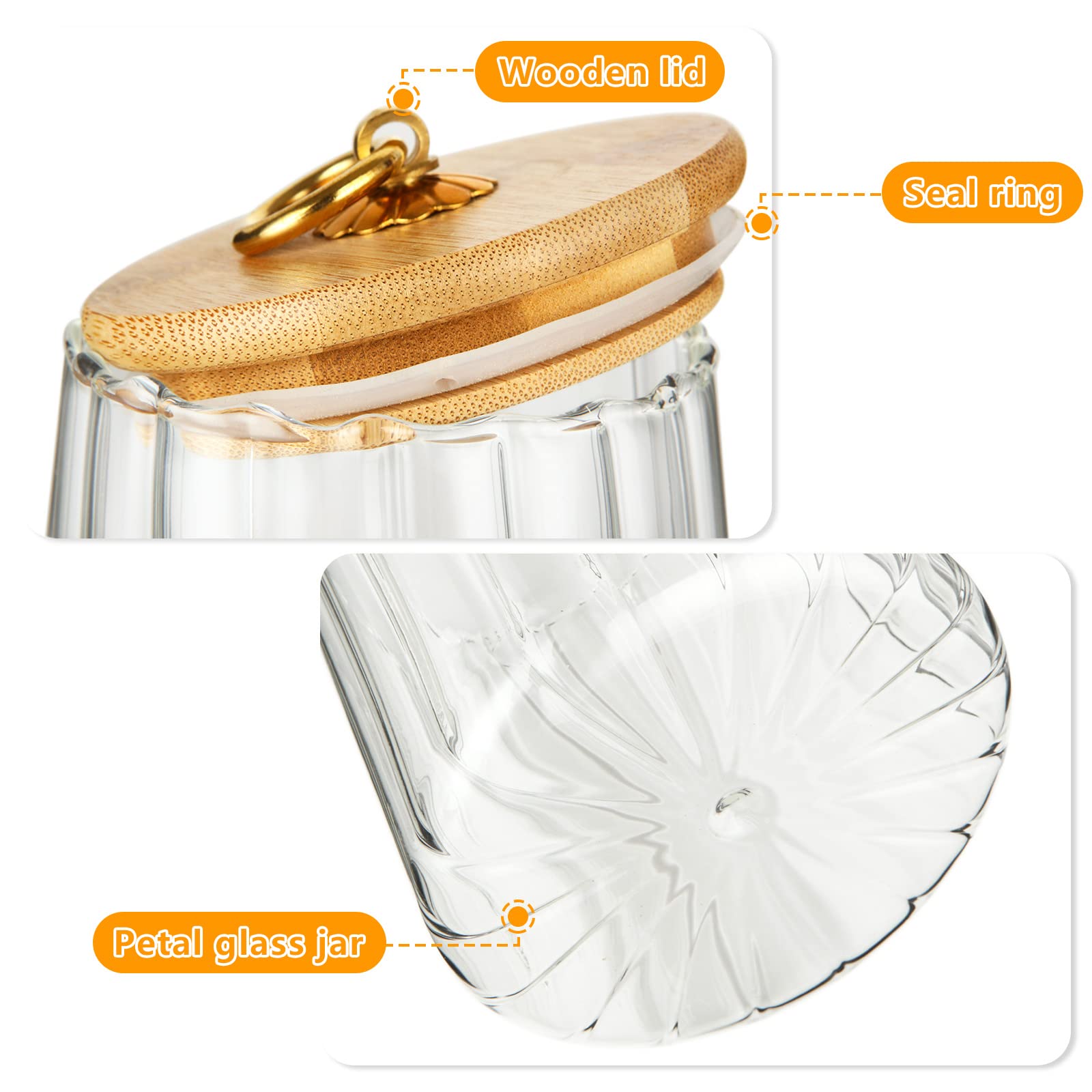Bocaux En Verre MIVIDE Avec Couvercle Bois - Lot De 3 - 700ml - Hermétiques Pour Aliments Secs - Style Pétale