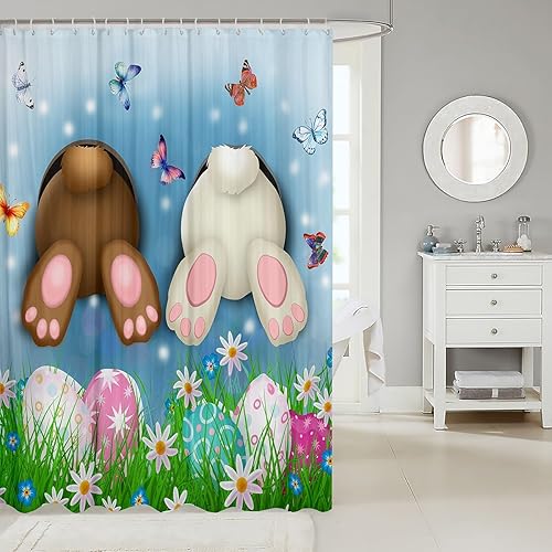 Miniatura 2 de Cortina de ducha de huevos de Pascua de 72 pulgadas de ancho x 72 pulgadas de largo, cortina de baño de cola de conejo para niñas, mujeres y