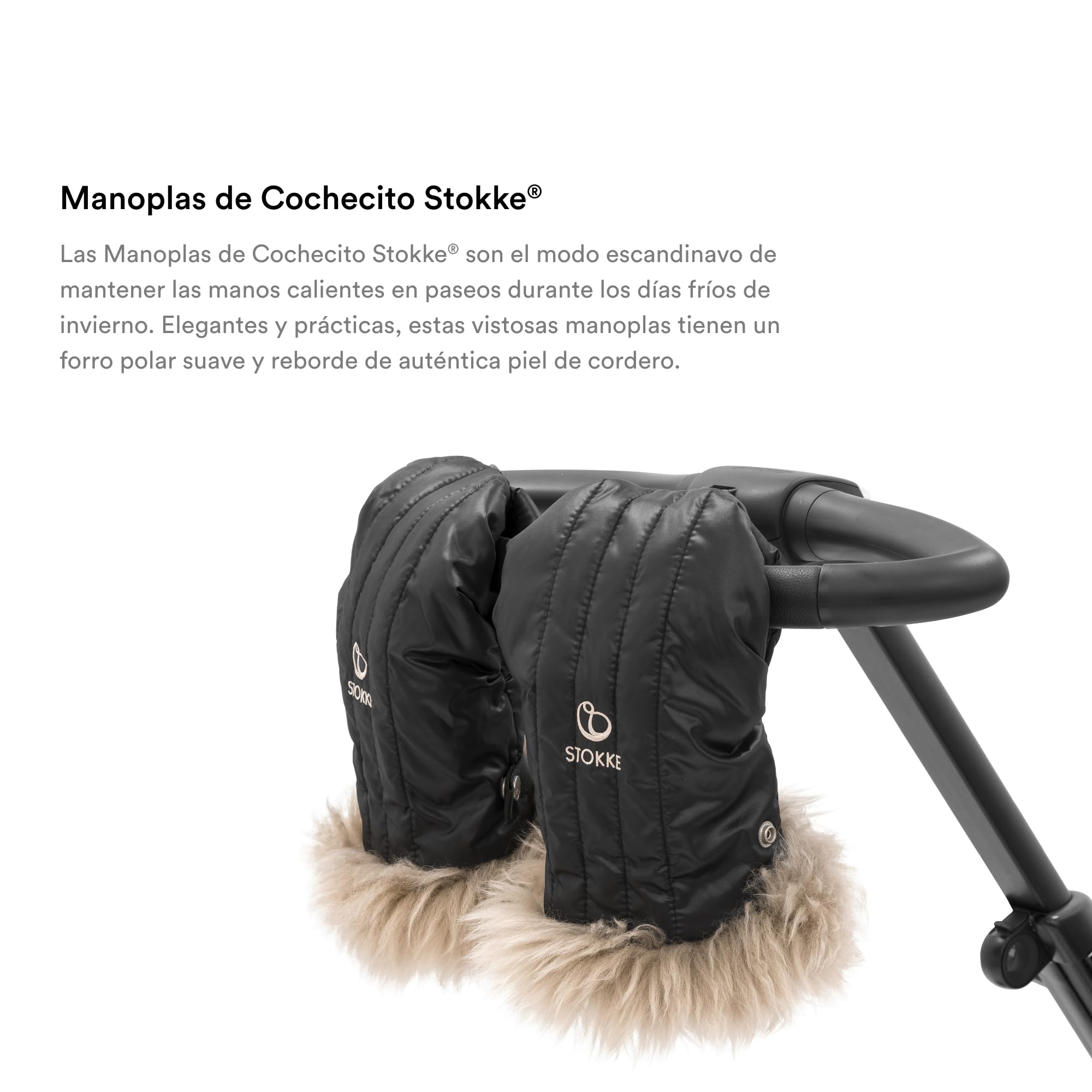 Stokke Manoplas de Cochecito, Negro Onyx - Forro Polar Suave y puños de Lana de Oveja - Se acopla a Todos los Cochecitos