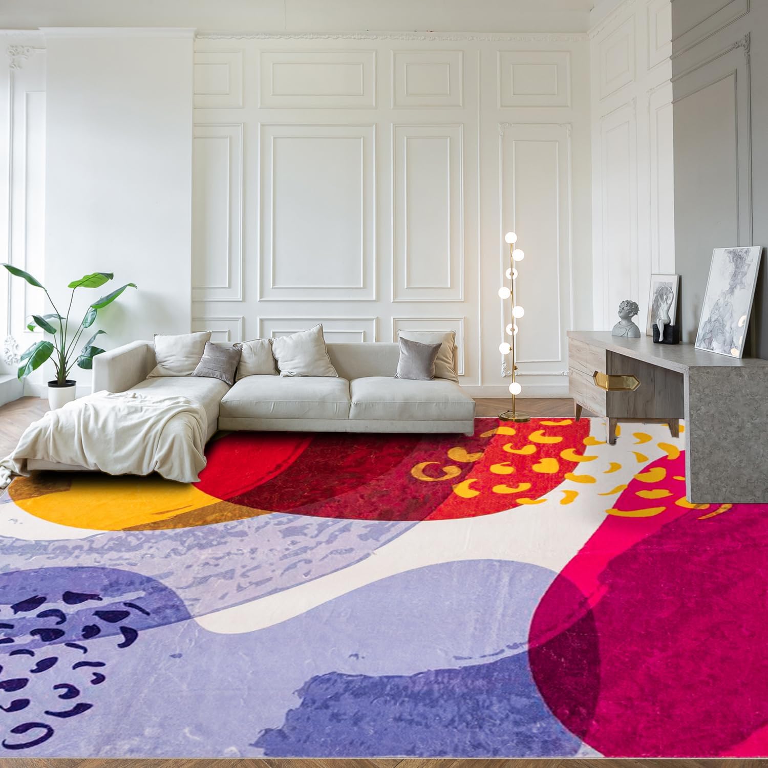 NEATIIP Abstract Botanical Print Rug for Living Room