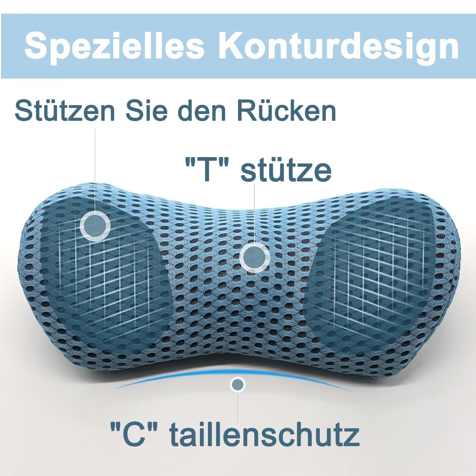 Lendenwirbelkissen, Ergonomisches Rückenkissen, Memory Foam Lendenkissen Auto, Komfort Rückenstützkissen zur Druckentlastung, Rückenpolster für Bett/Stuhl/Autositz/Bürostuhl (Grau)