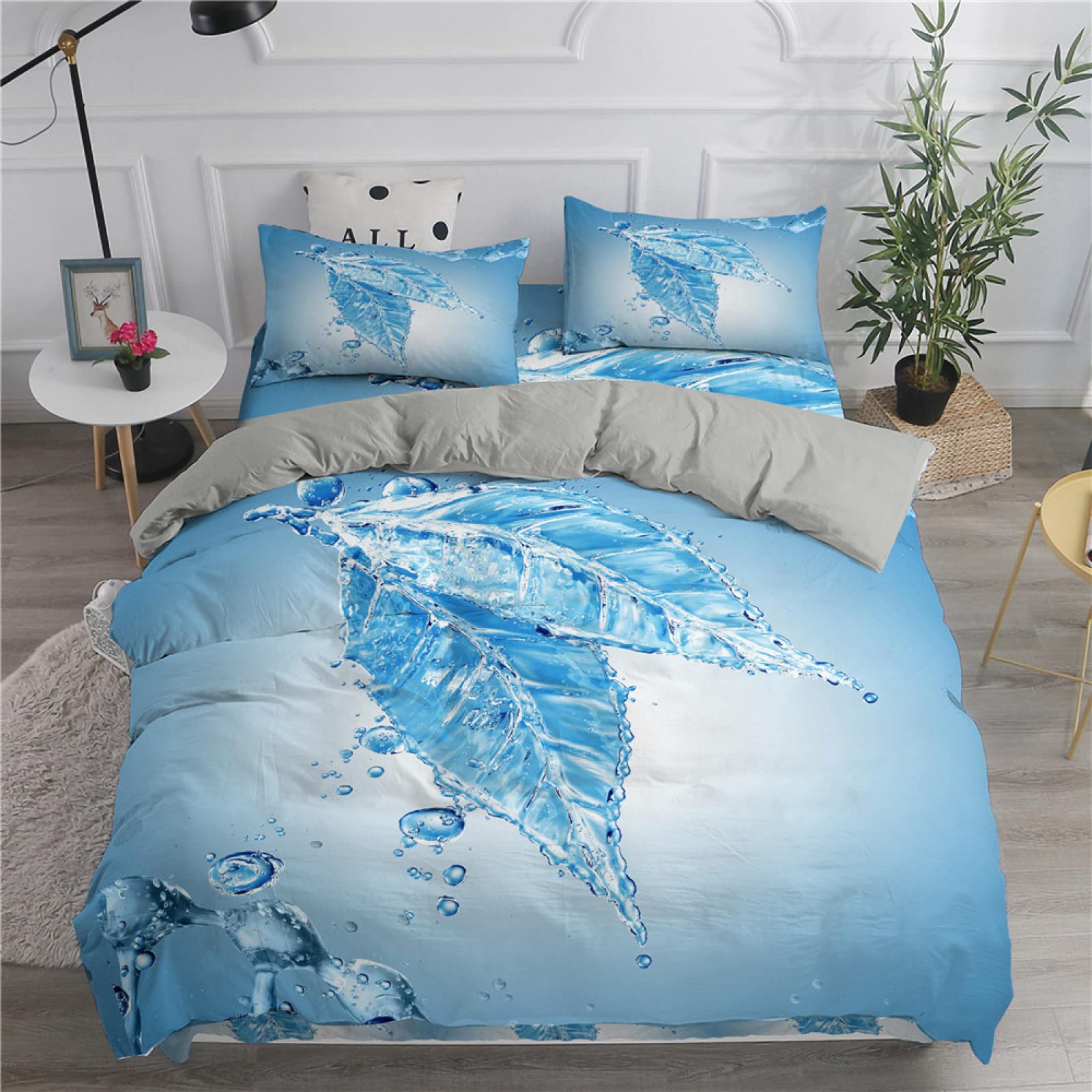 Housse de couette 220x240 parure de lit adulte bleu clair microfibre 2 taies
