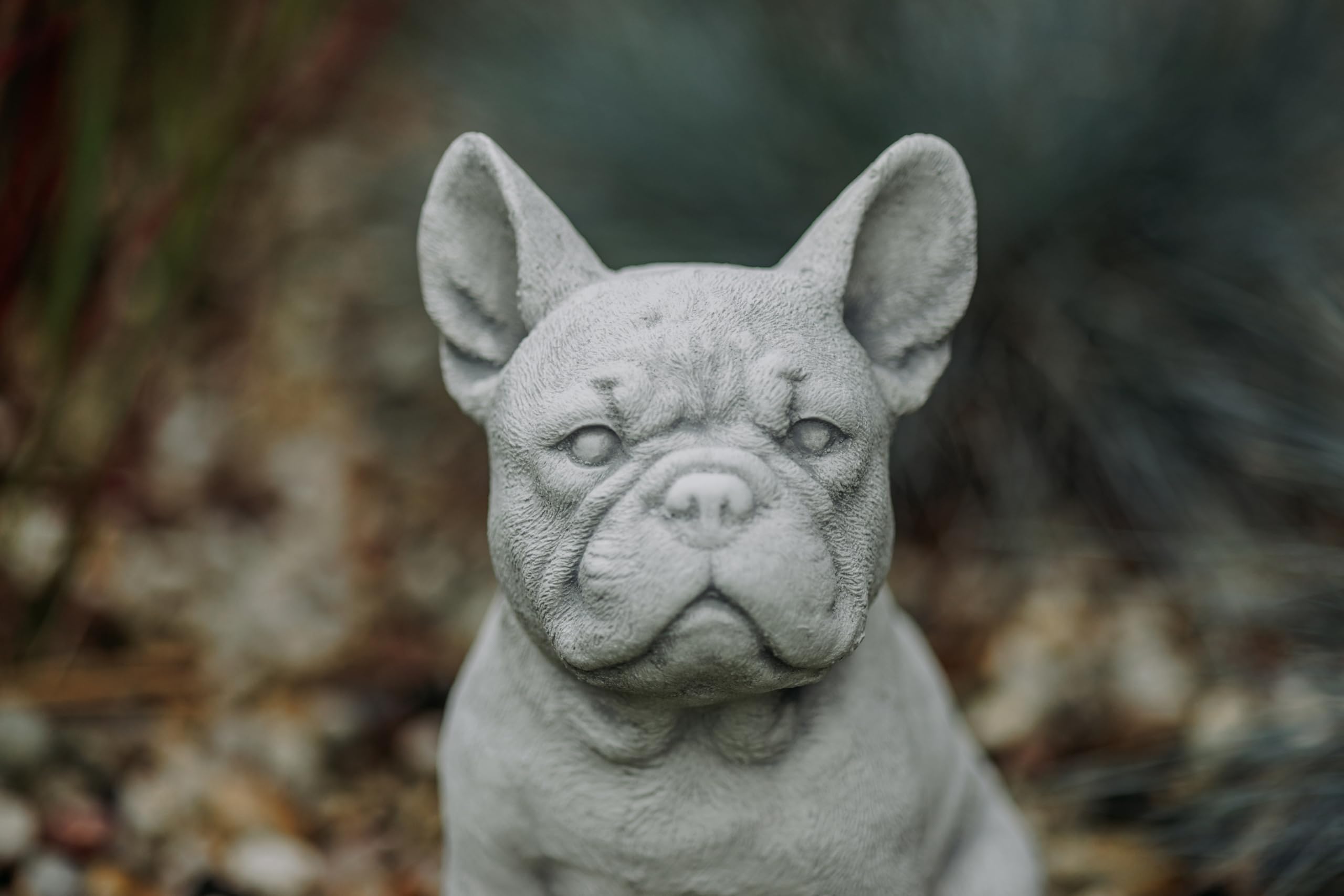 gartendekoparadies.de Cane Bulldog francese, statuetta in pietra, altezza 31 cm, 9 kg, grigio, antigelo in pietra grès per esterni