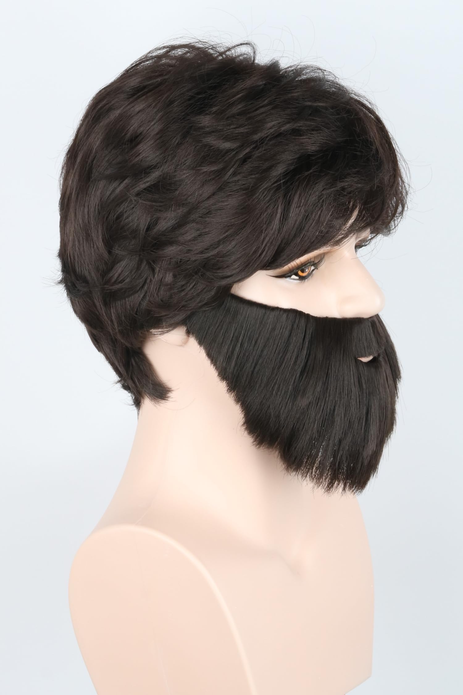 LeMarnia Mens Costume Wig and Beard Set 70s Brown Short Curly Bouffant Wig Halloween Costume Wigs, Brown-1 - Image 2
