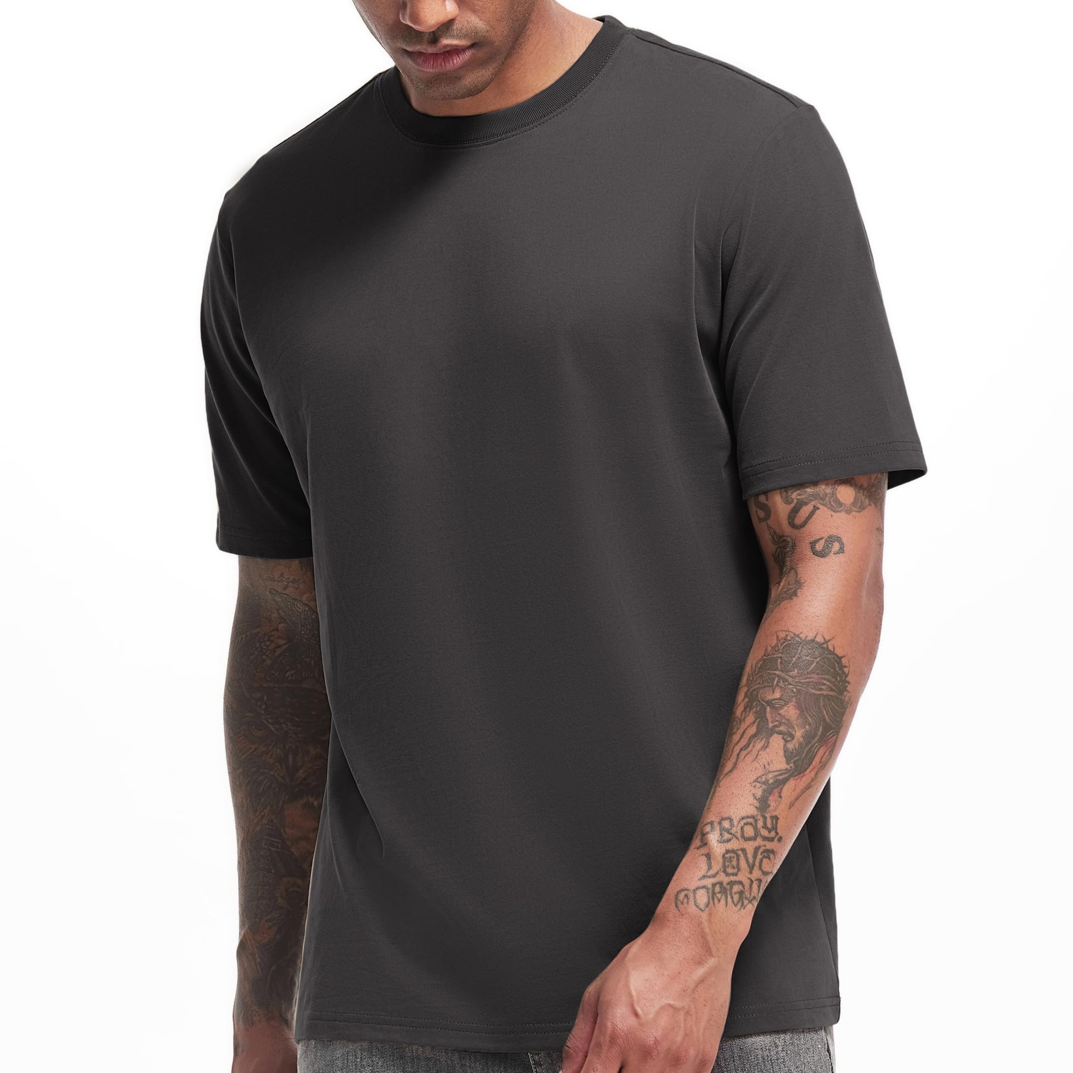 VEIISAR Herren Dickes Rundhals Langarm T-Shirt - Herren 100% Baumwolle Heavy Duty Pre Shrink T Shirt