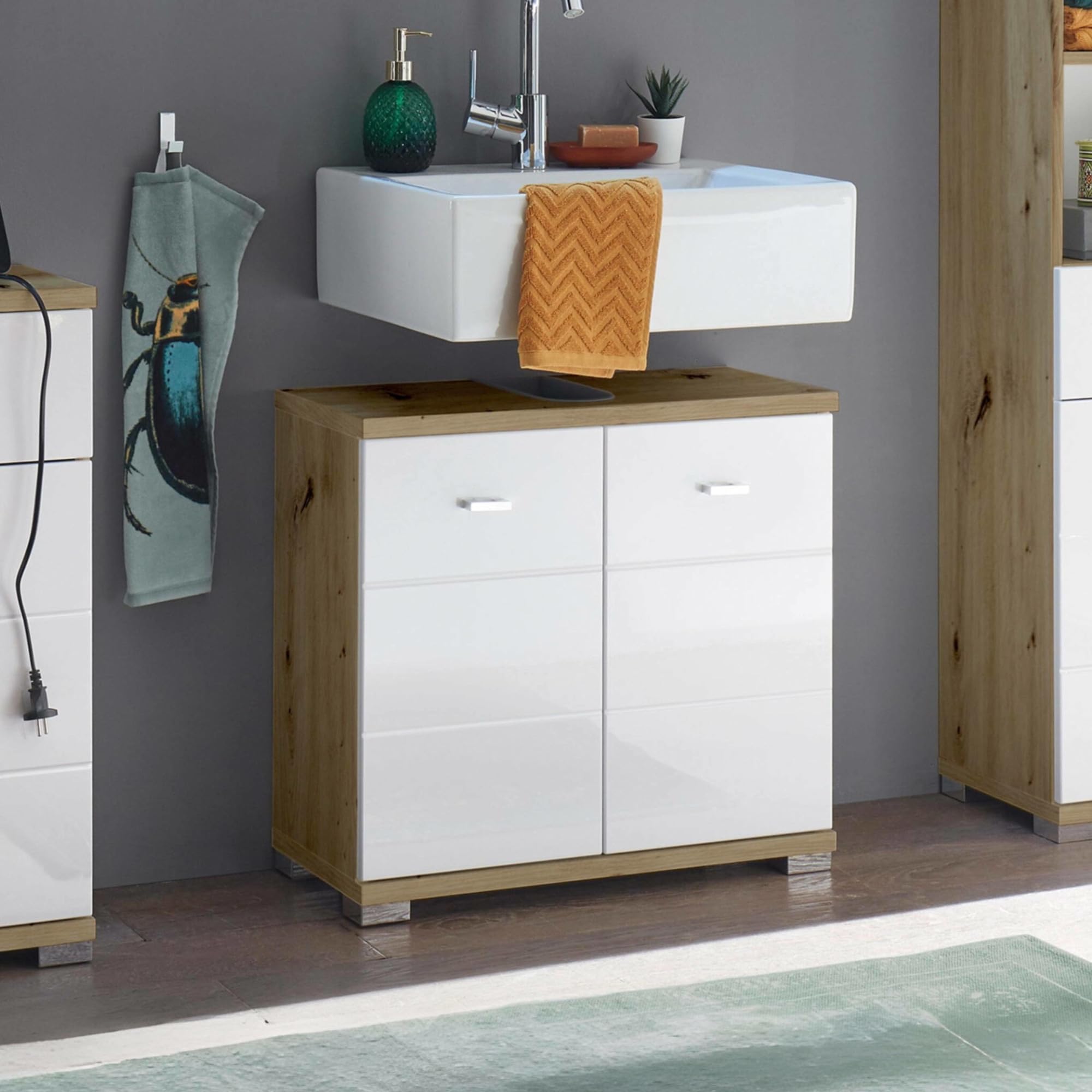 Julian Bowen Pool 2 Door White And Oak Bathroom Sink Cabinet